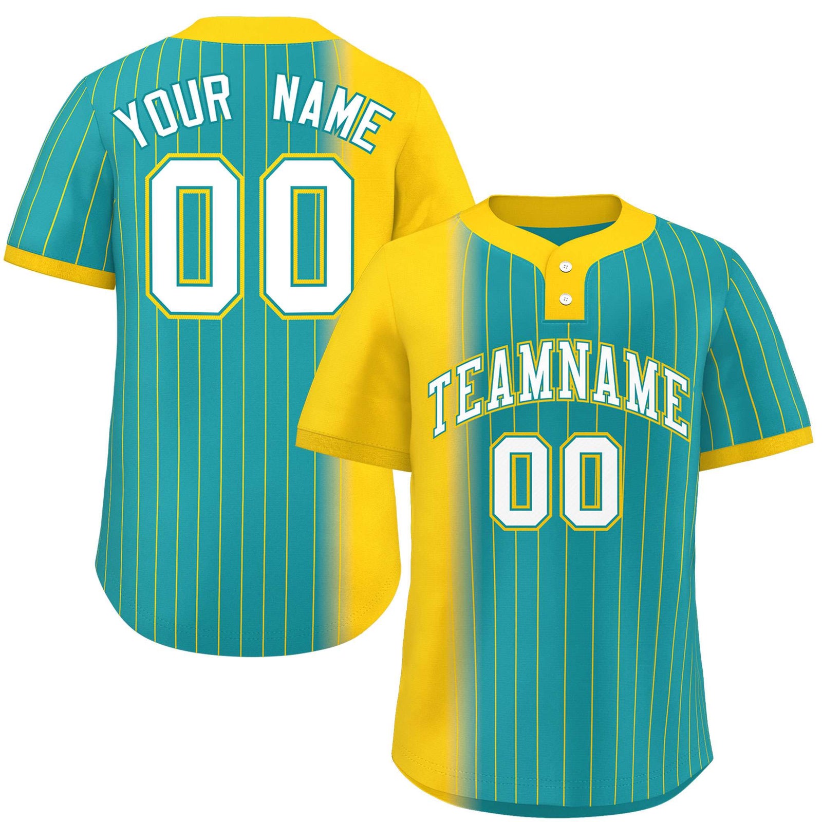 Custom Gold Aqua Gradient Stripe Fashion Authentic Two-Button Softball Jersey