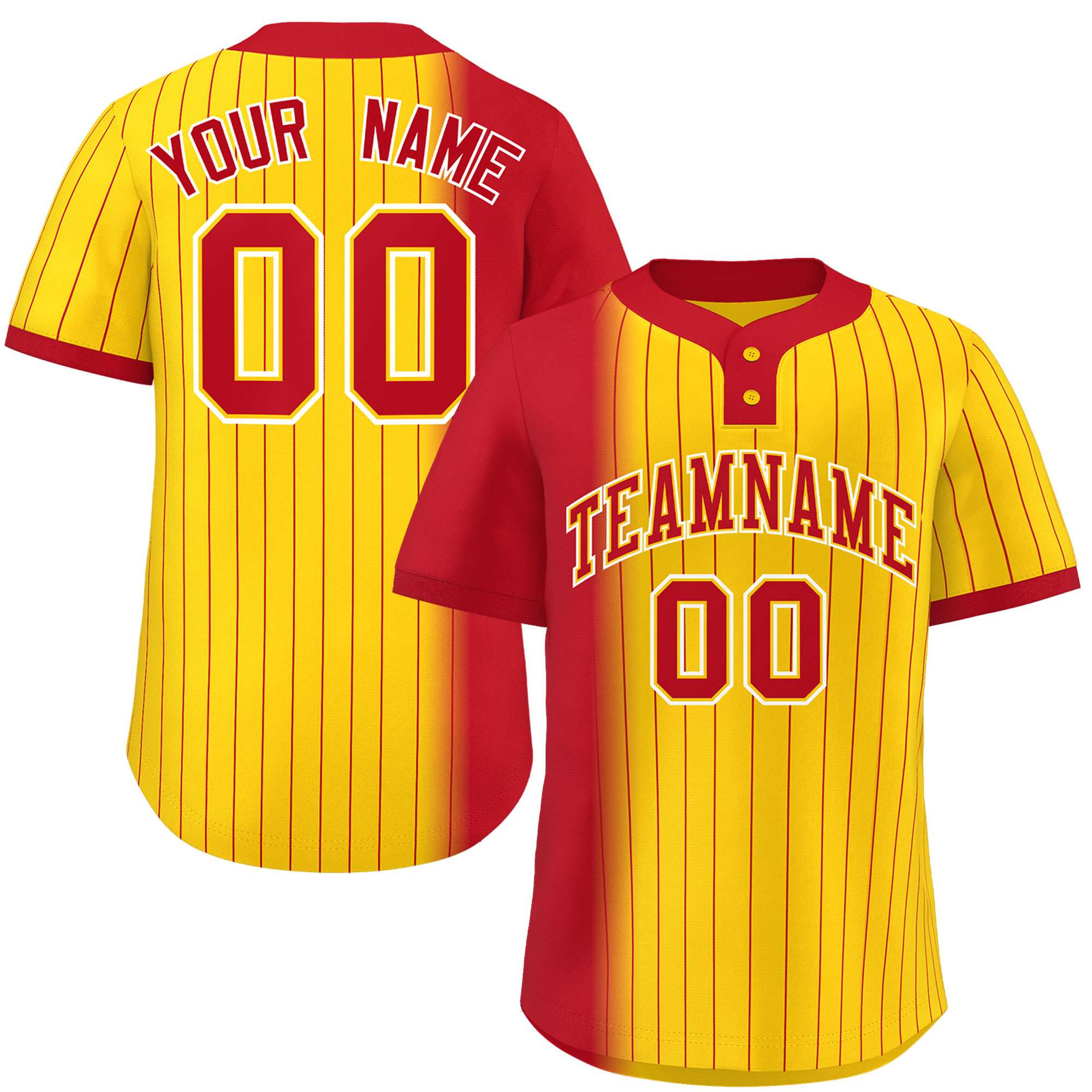 Custom Red Gold Gradient Stripe Fashion Authentic Two-Button Softball Jersey