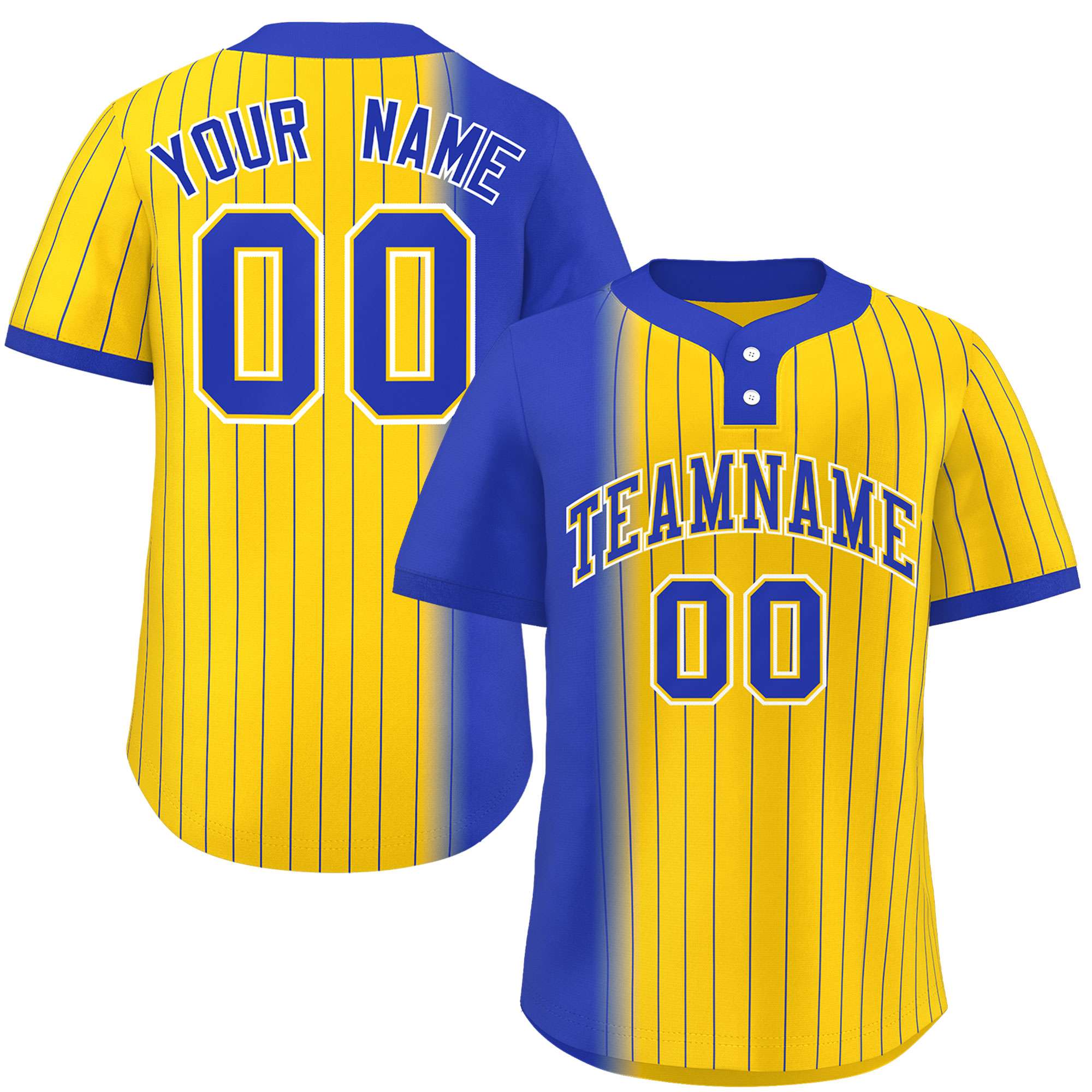 Custom Royal Gold Gradient Stripe Fashion Authentic Two-Button Softball Jersey