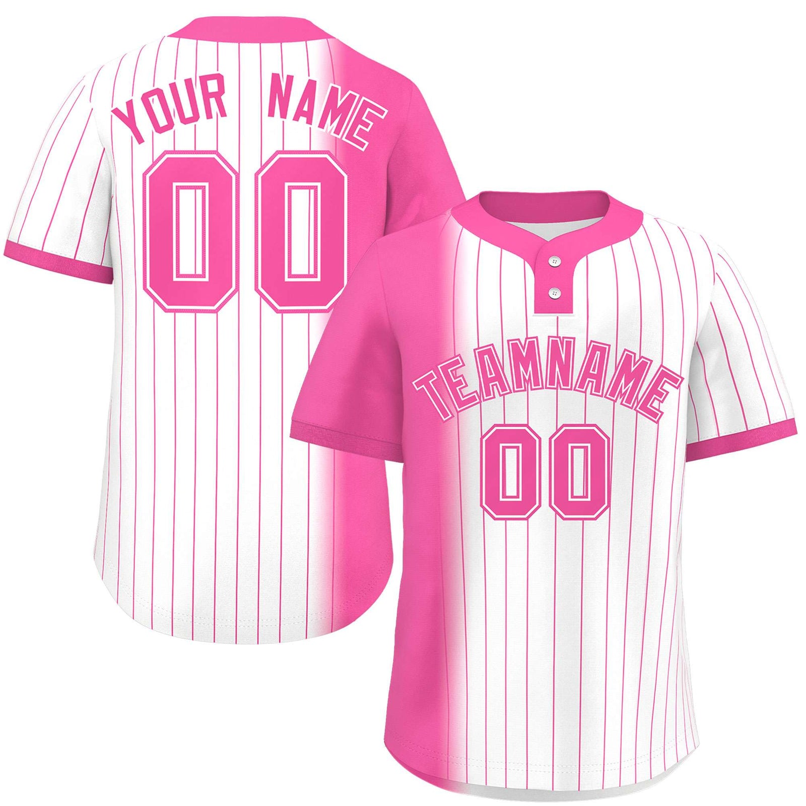 Custom Pink White Gradient Stripe Fashion Authentic Two-Button Softball Jersey