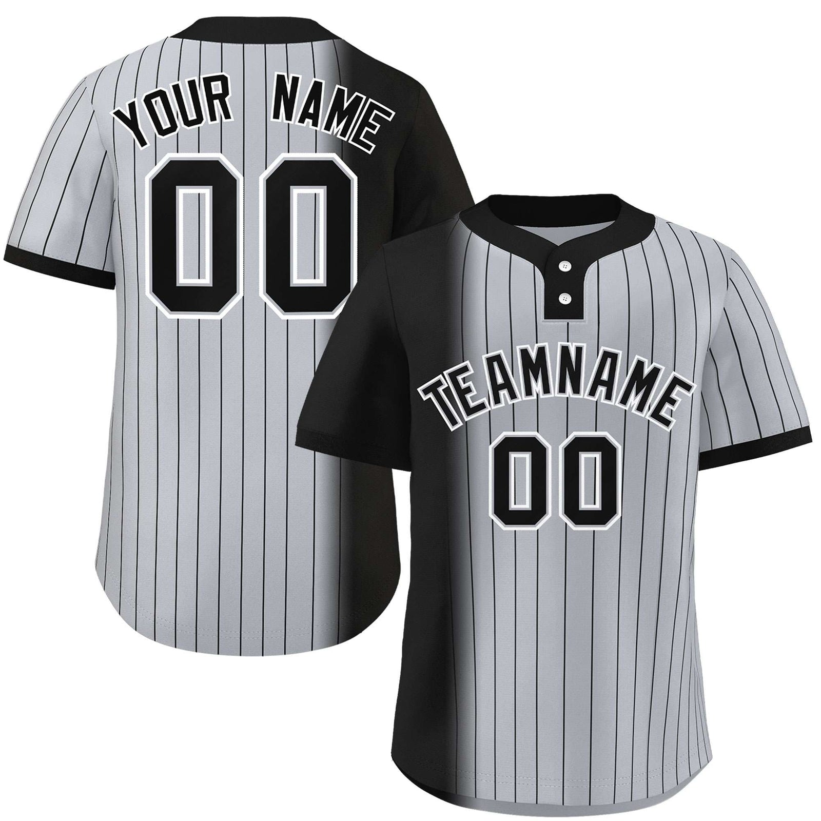 Custom Black Gray Gradient Stripe Fashion Authentic Two-Button Softball Jersey