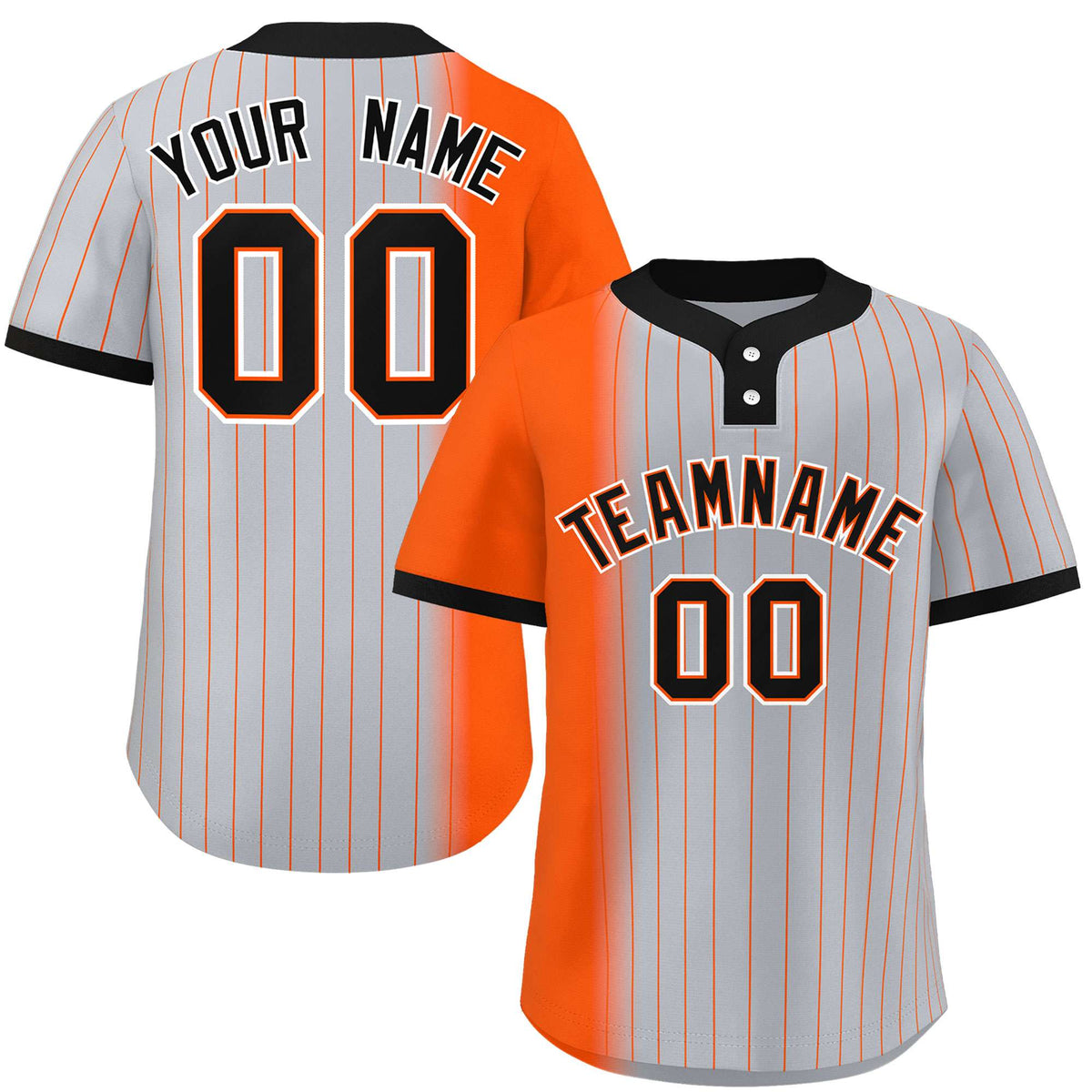 Custom Orange Gray-Black Gradient Stripe Fashion Authentic Two-Button Softball Jersey