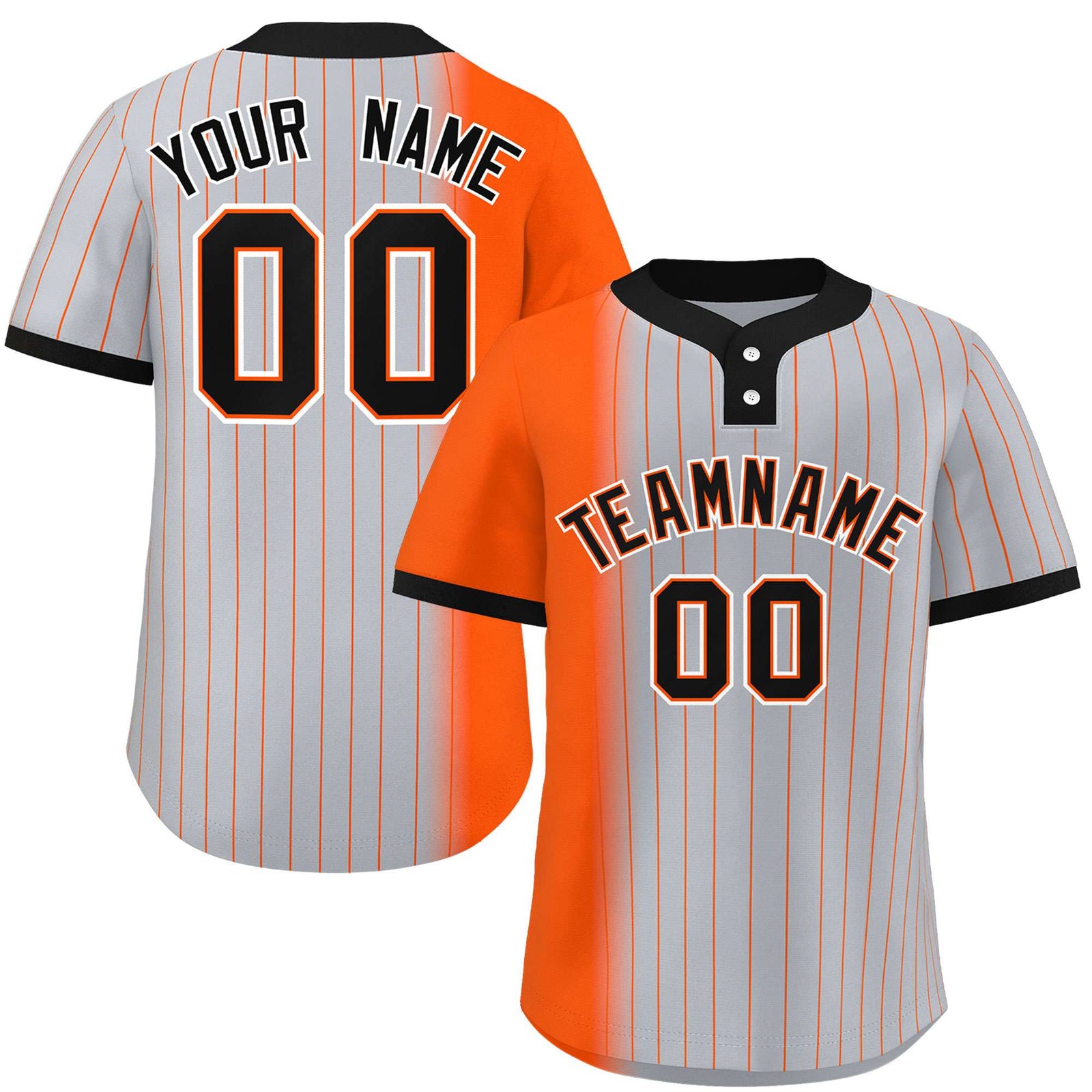 Custom Orange Gray-Black Gradient Stripe Fashion Authentic Two-Button Softball Jersey