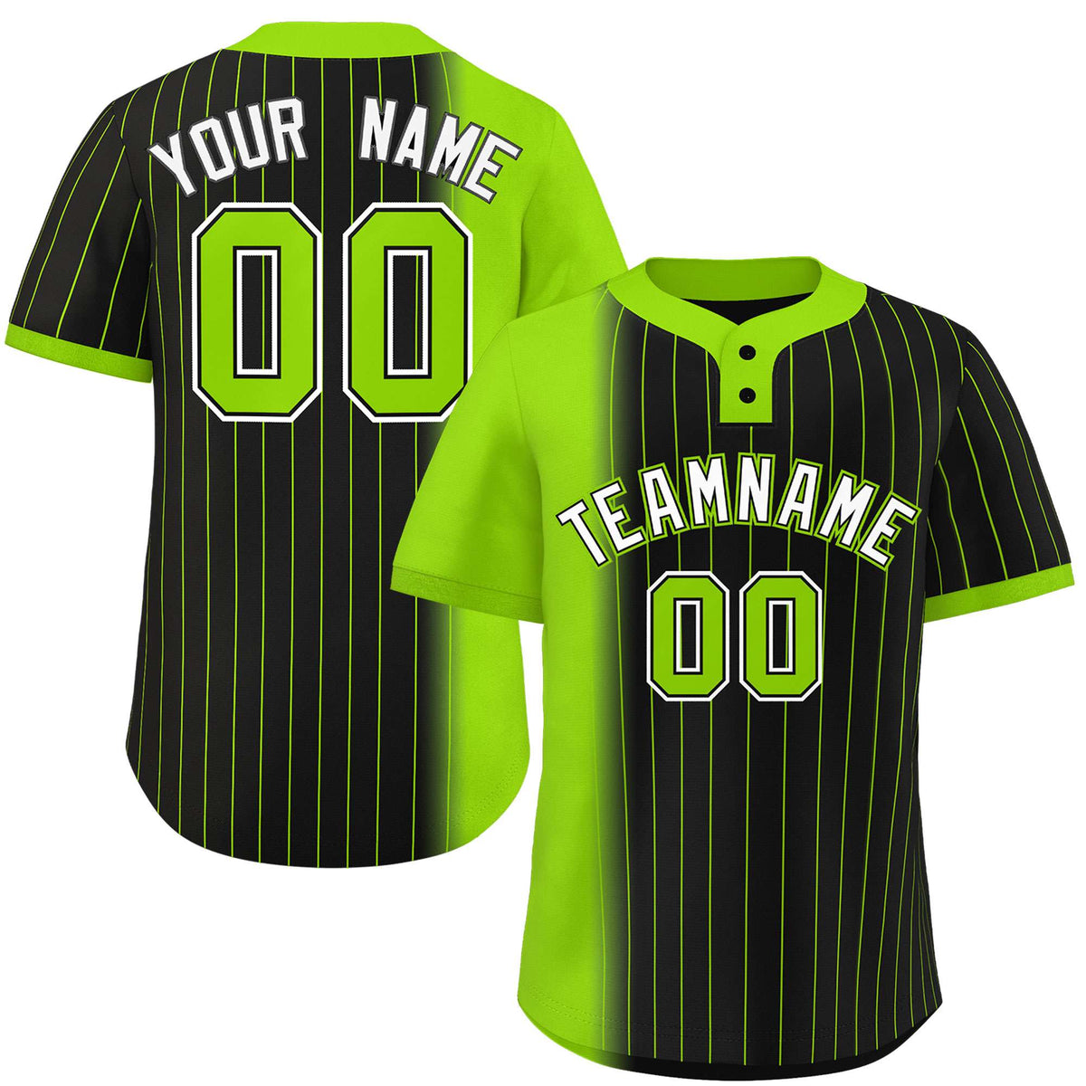Custom Neon Green Black Gradient Stripe Fashion Authentic Two-Button Softball Jersey