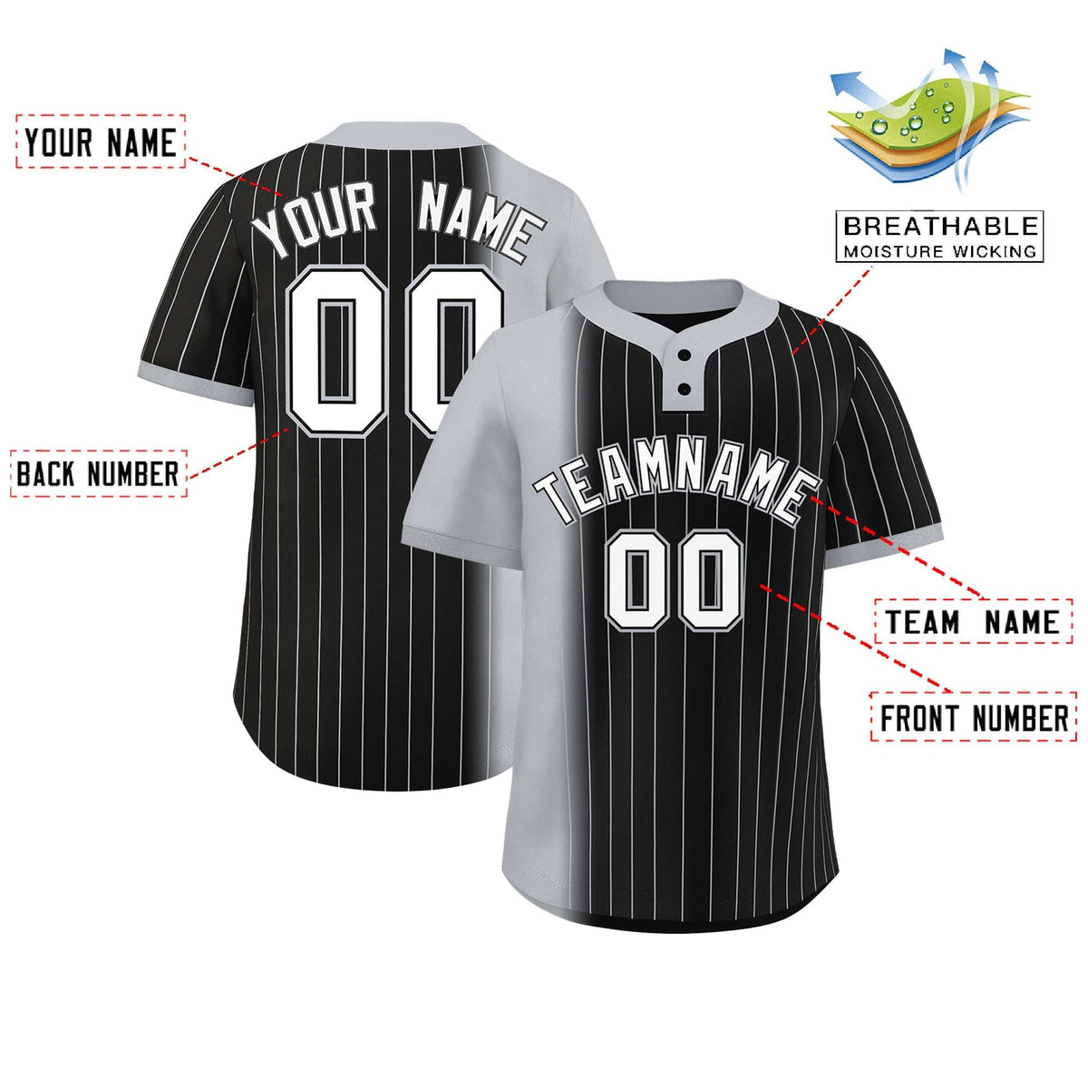 Custom Gray Black Gradient Stripe Fashion Authentic Two-Button Softball Jersey