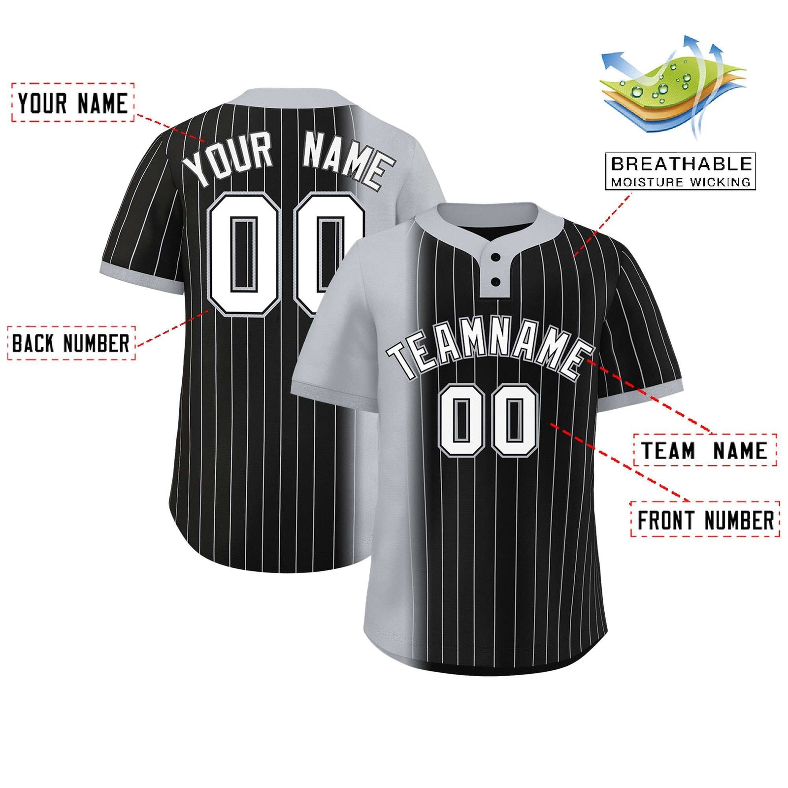 Custom Gray Black Gradient Stripe Fashion Authentic Two-Button Softball Jersey