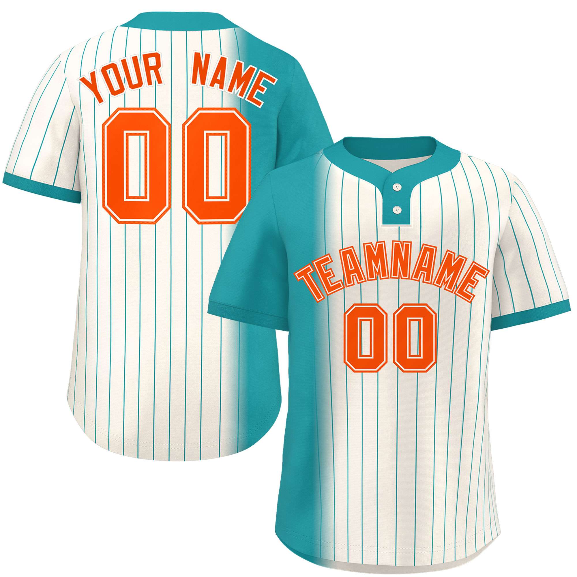 Custom Aqua Cream Gradient Stripe Fashion Authentic Two-Button Softball Jersey