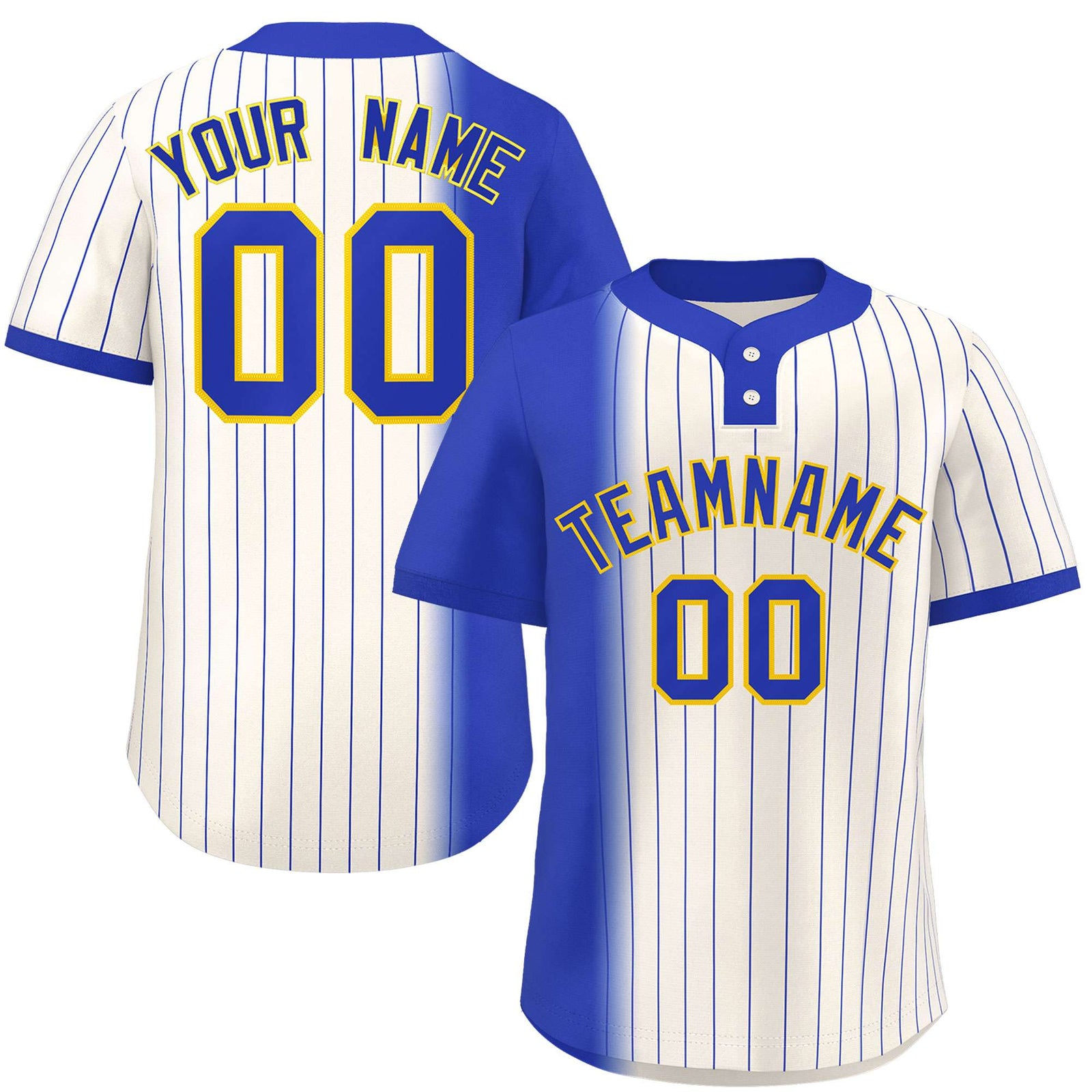 Custom Royal Cream Gradient Stripe Fashion Authentic Two-Button Softball Jersey