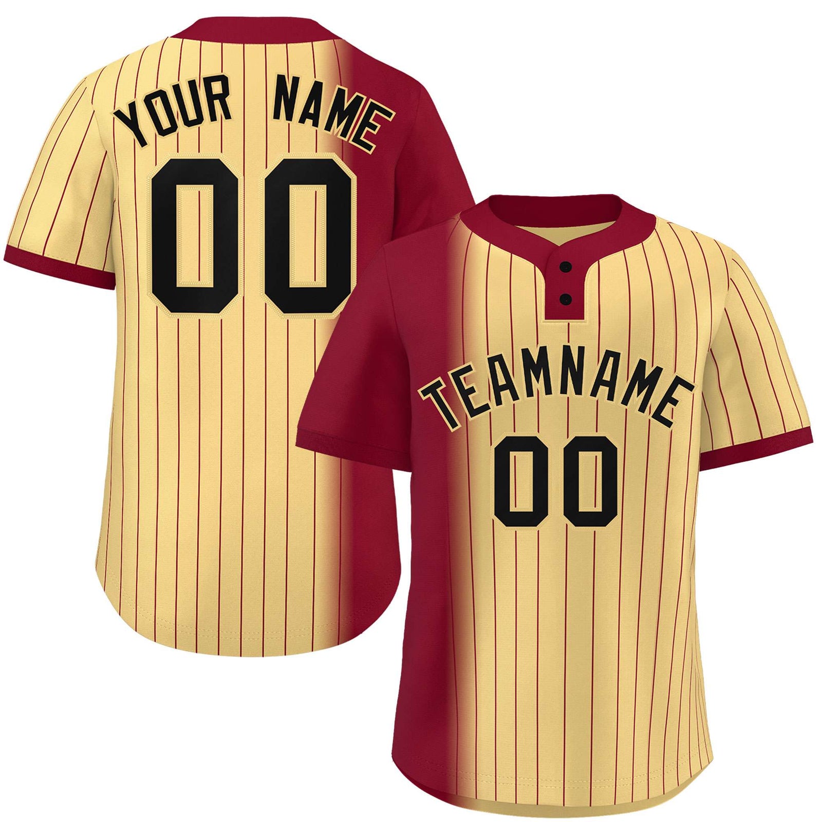 Custom Crimson Khaki Gradient Stripe Fashion Authentic Two-Button Softball Jersey