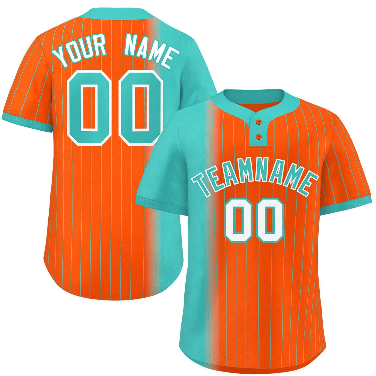Custom Aqua Orange Gradient Stripe Fashion Authentic Two-Button Softball Jersey