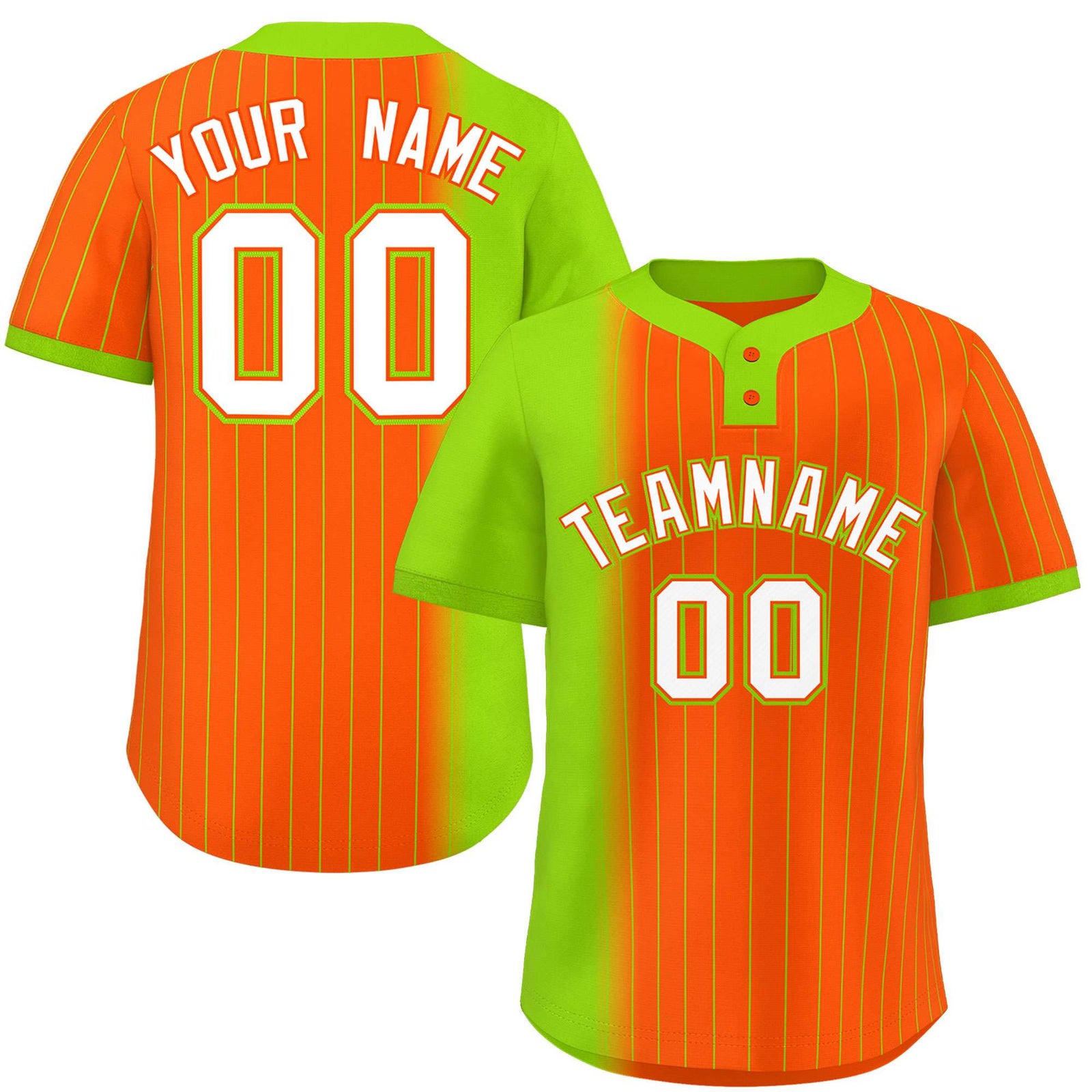 Custom Neon Green Orange Gradient Stripe Fashion Authentic Two-Button Softball Jersey