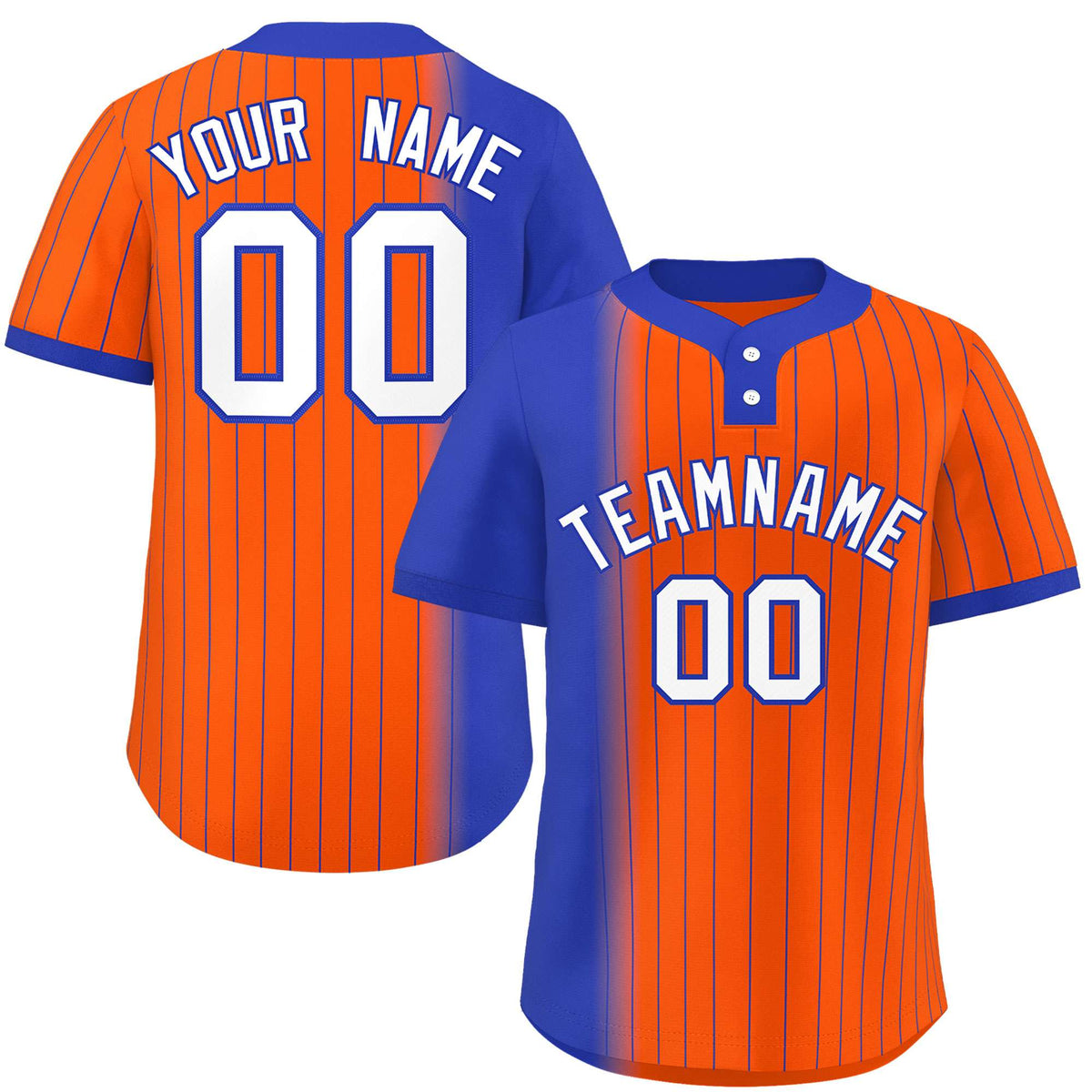 Custom Royal Orange Gradient Stripe Fashion Authentic Two-Button Softball Jersey