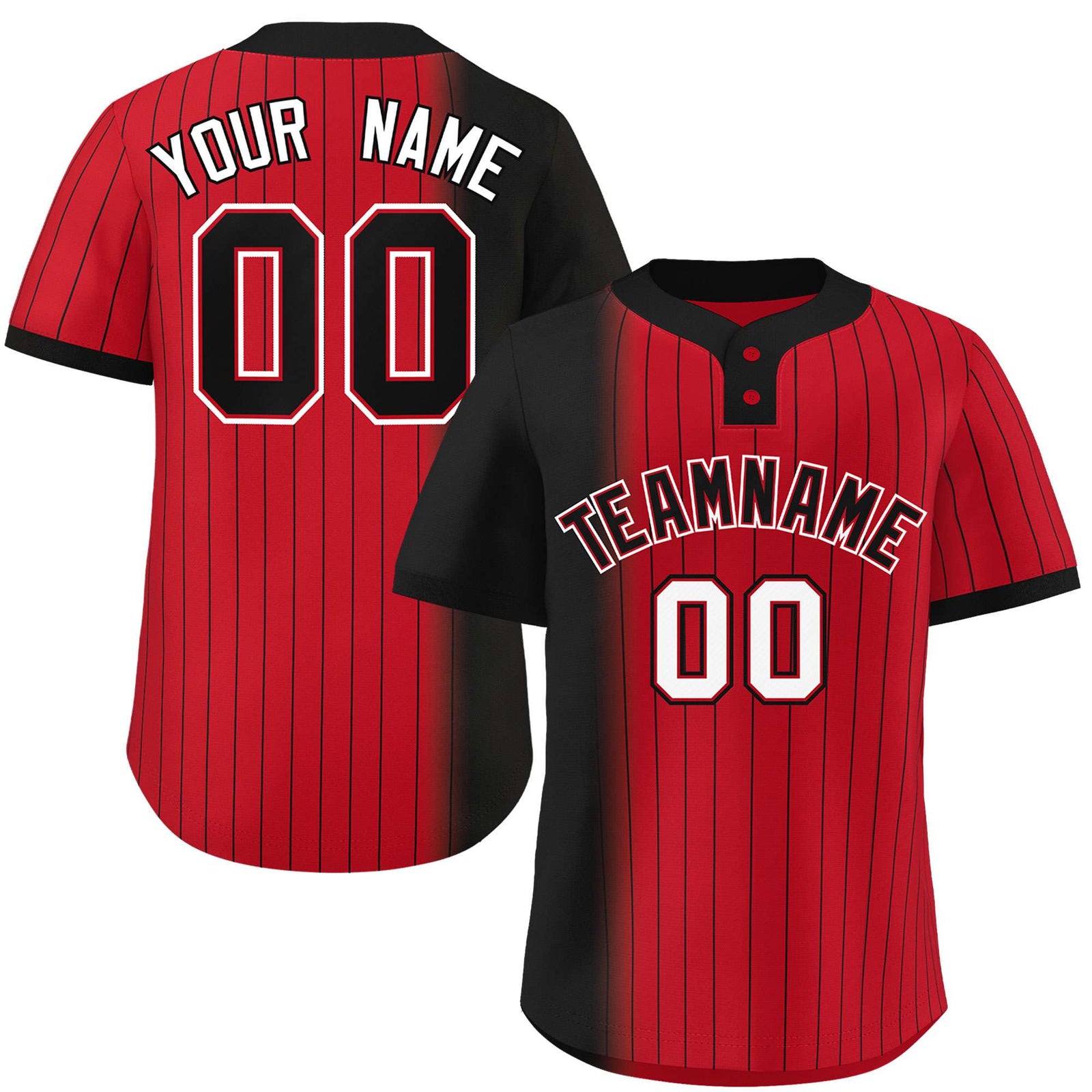 Custom Black Red Gradient Stripe Fashion Authentic Two-Button Softball Jersey