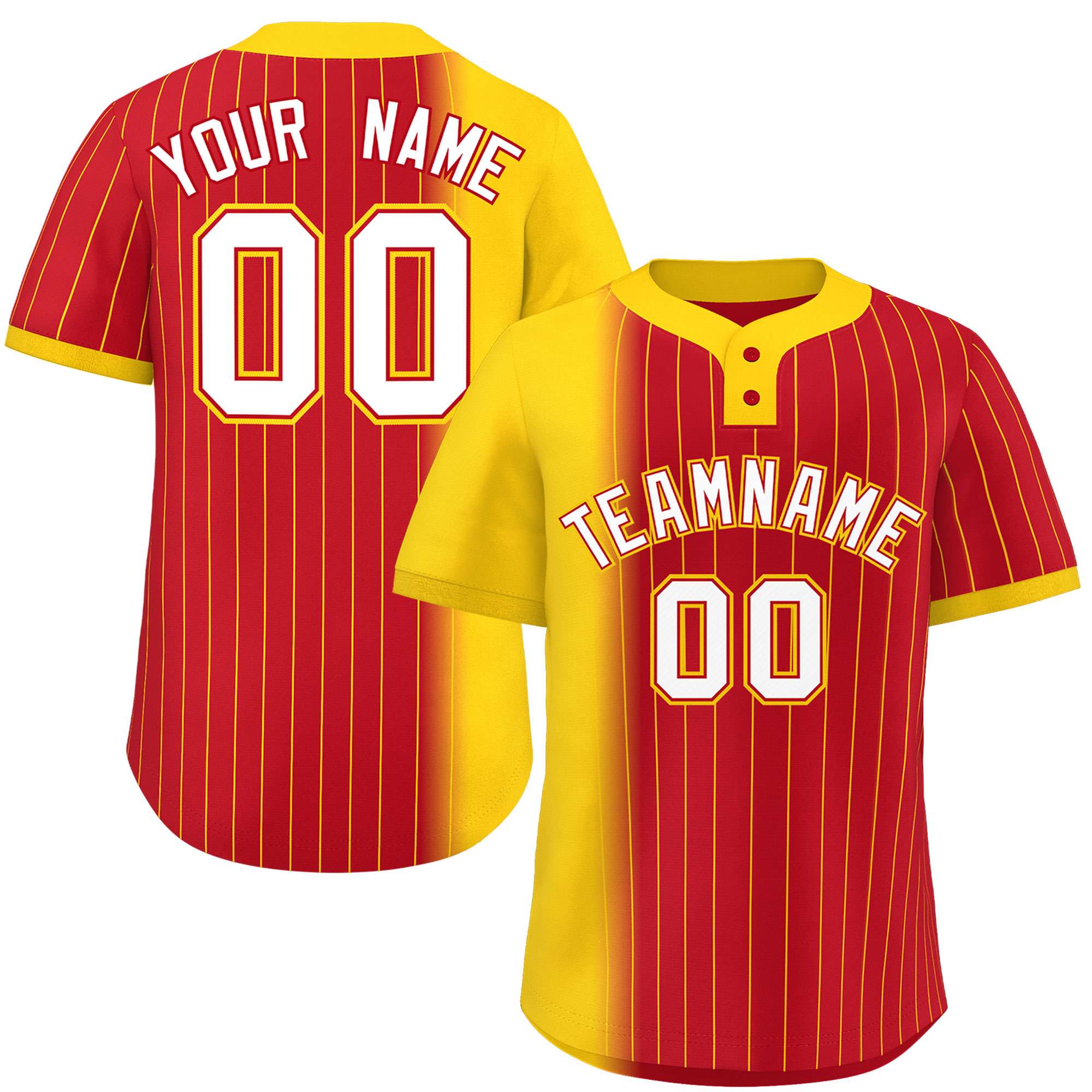 Custom Gold Red Gradient Stripe Fashion Authentic Two-Button Softball Jersey