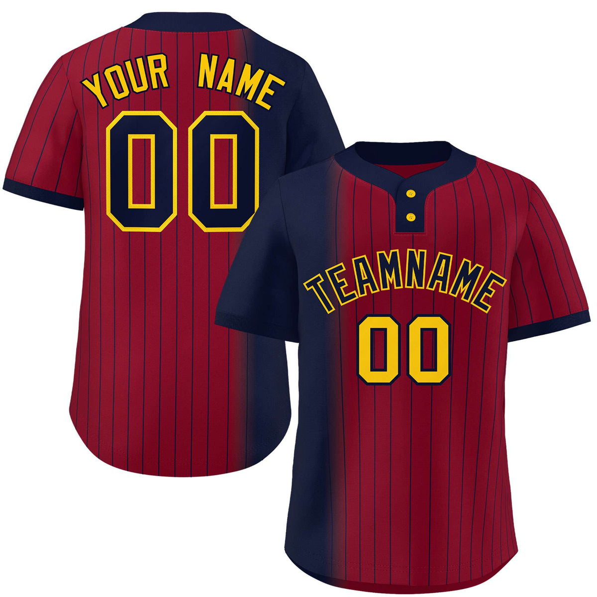 Custom Navy Crimson Gradient Stripe Fashion Authentic Two-Button Softball Jersey