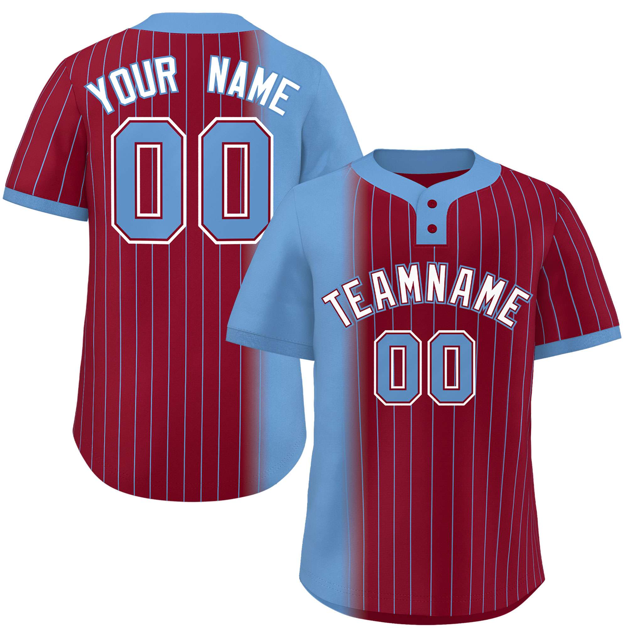 Custom Light Blue Crimson Gradient Stripe Fashion Authentic Two-Button Softball Jersey