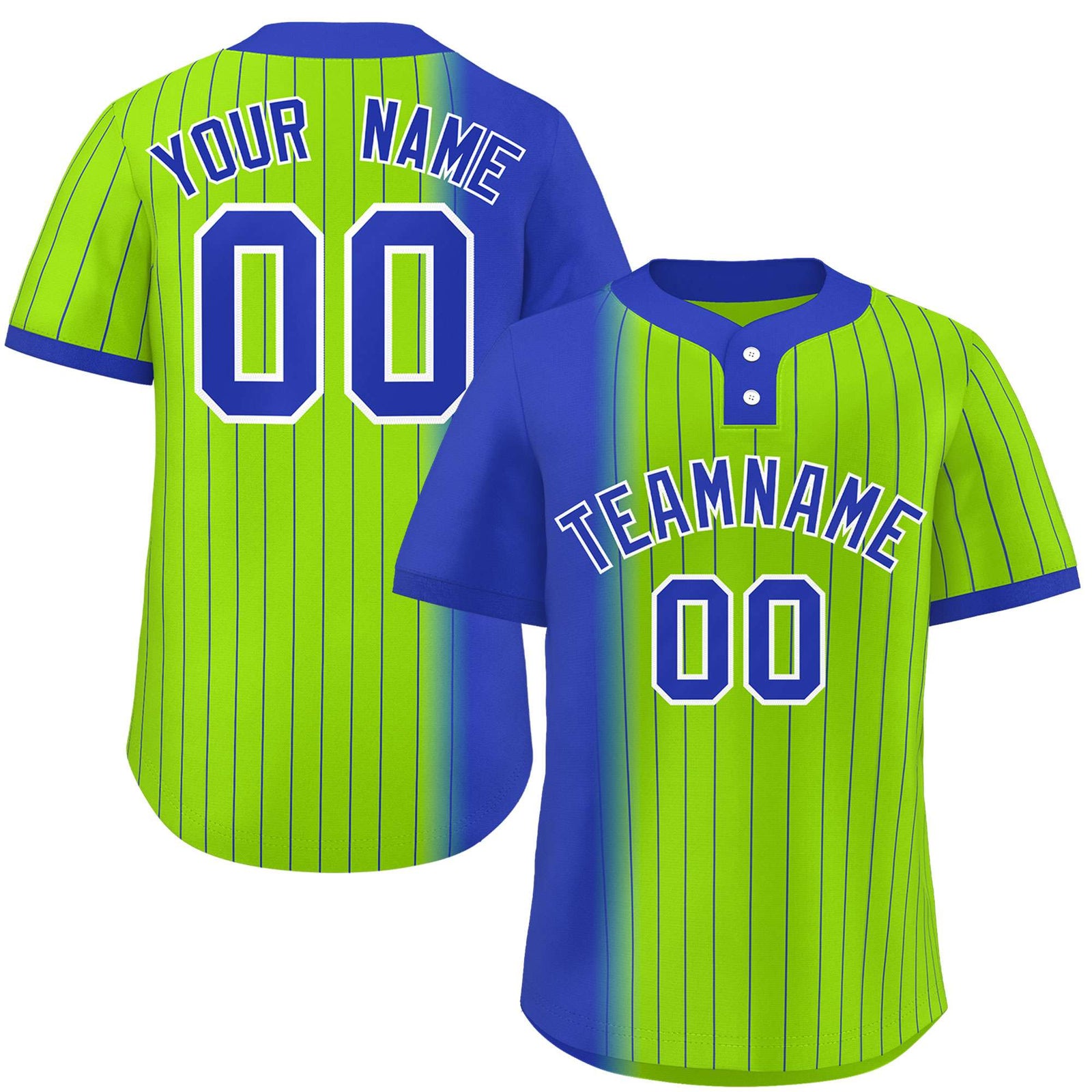 Custom Royal Neon Green Gradient Stripe Fashion Authentic Two-Button Softball Jersey