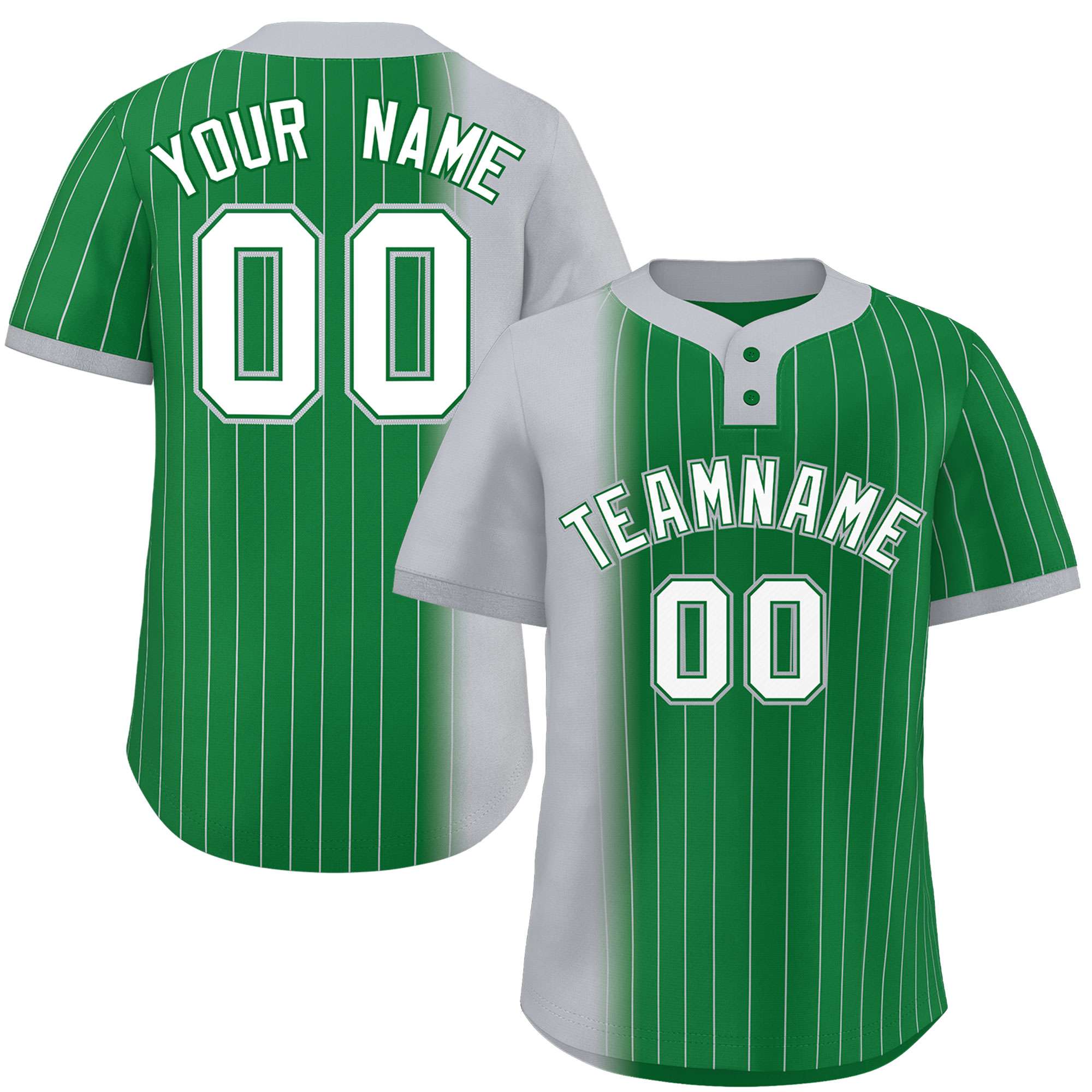Custom Gray Kelly Green Gradient Stripe Fashion Authentic Two-Button Softball Jersey