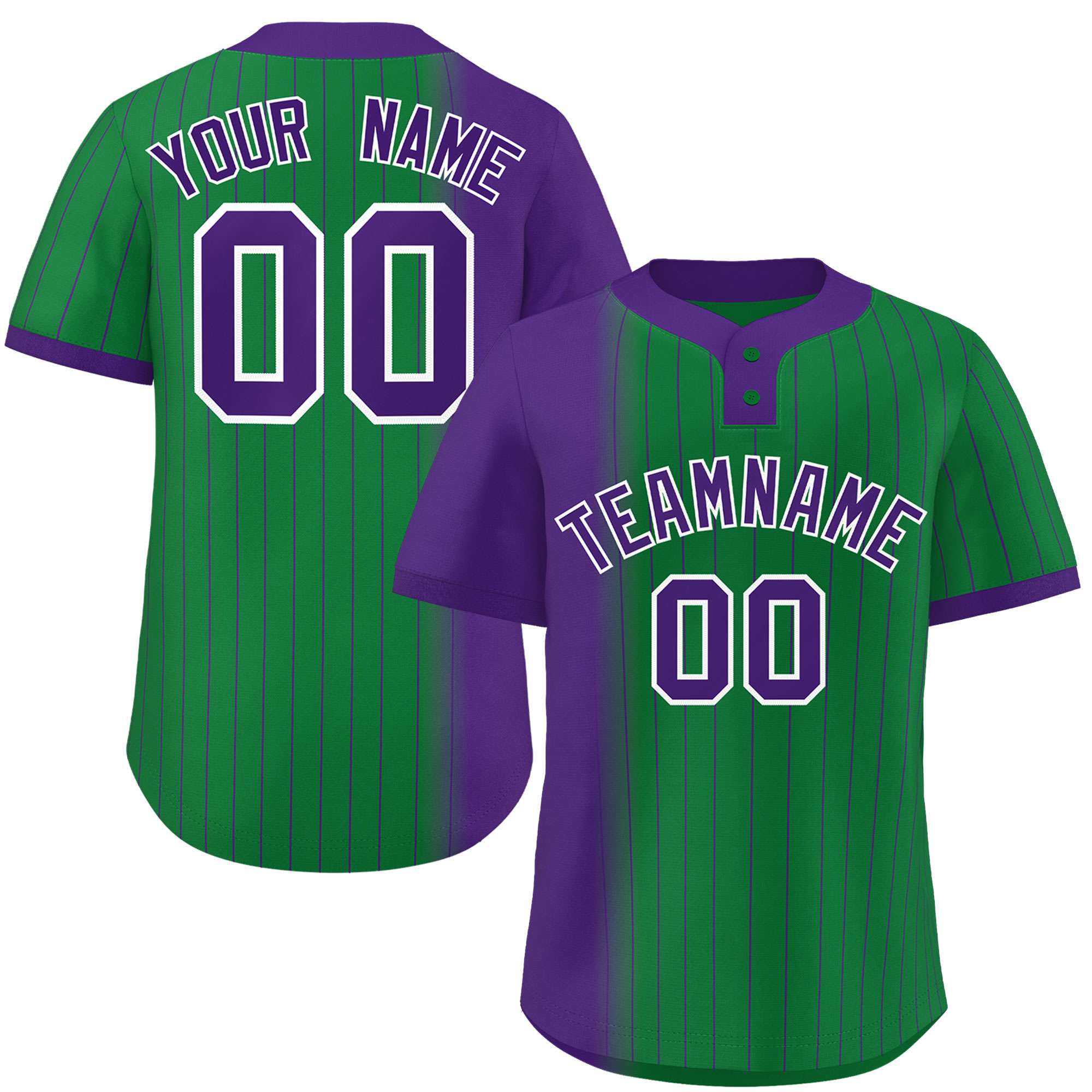 Custom Purple Kelly Green Gradient Stripe Fashion Authentic Two-Button Softball Jersey