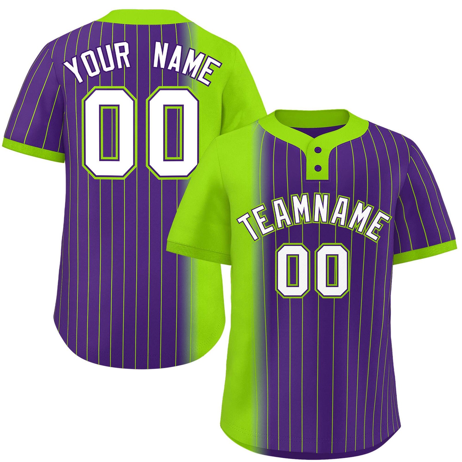 Custom Neon Green Purple Gradient Stripe Fashion Authentic Two-Button Softball Jersey