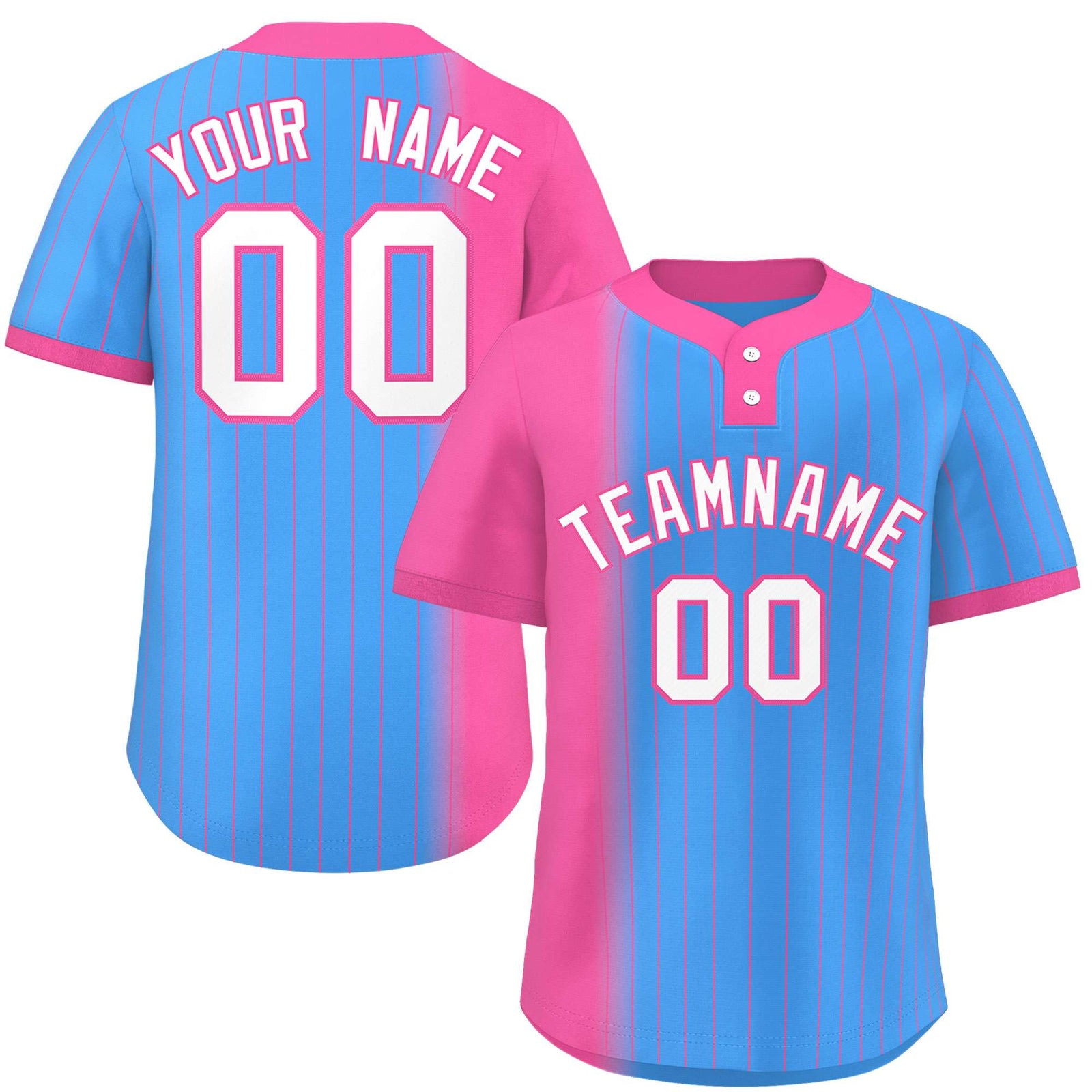 Custom Pink Powder Blue Gradient Stripe Fashion Authentic Two-Button Softball Jersey