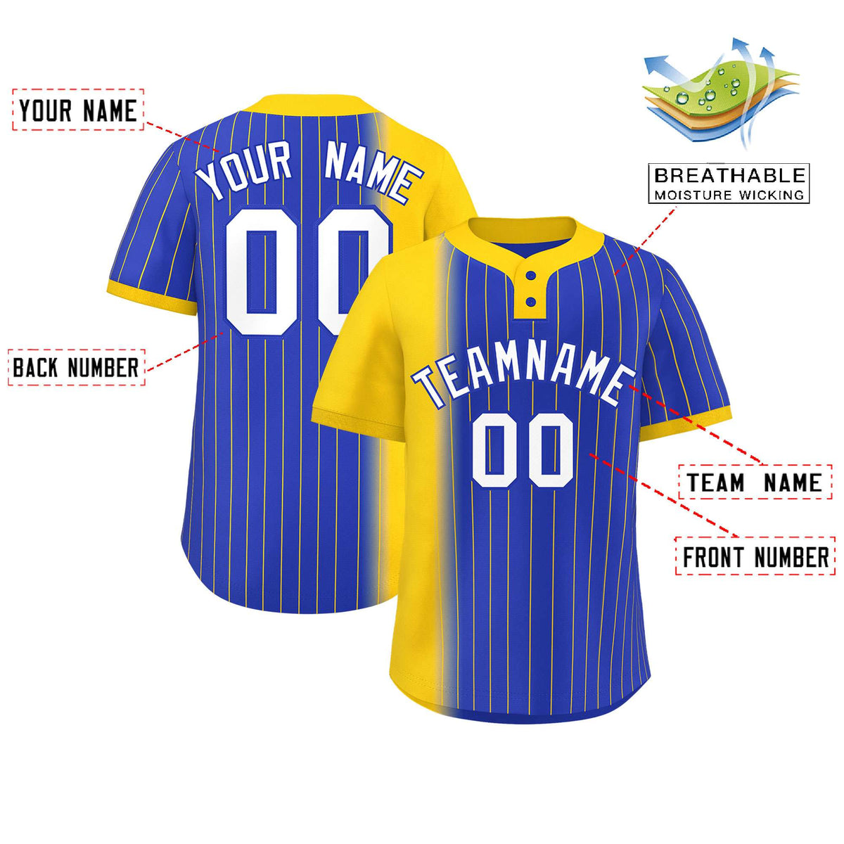 Custom Gold Royal Gradient Stripe Fashion Authentic Two-Button Softball Jersey