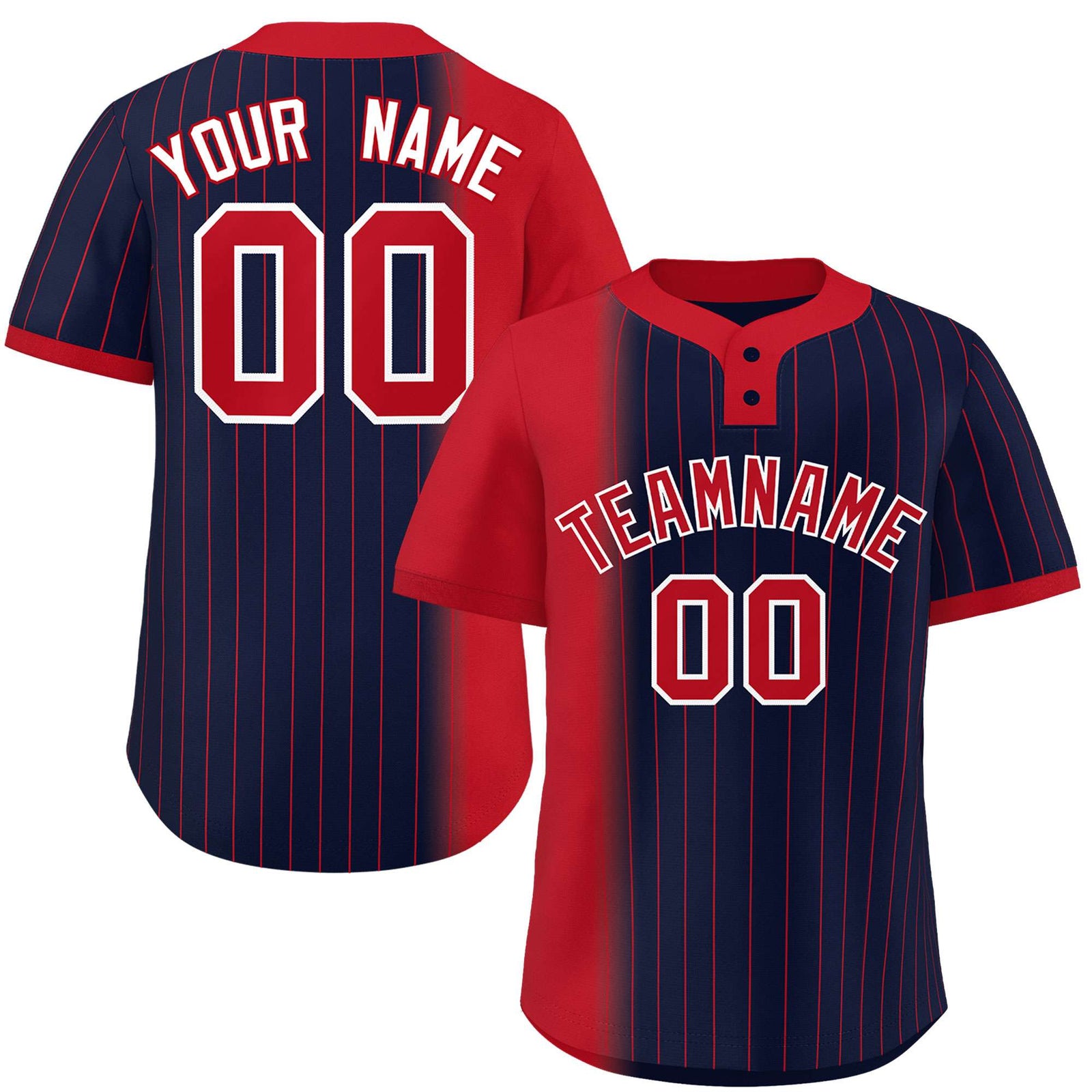 Custom Red Navy Gradient Stripe Fashion Authentic Two-Button Softball Jersey