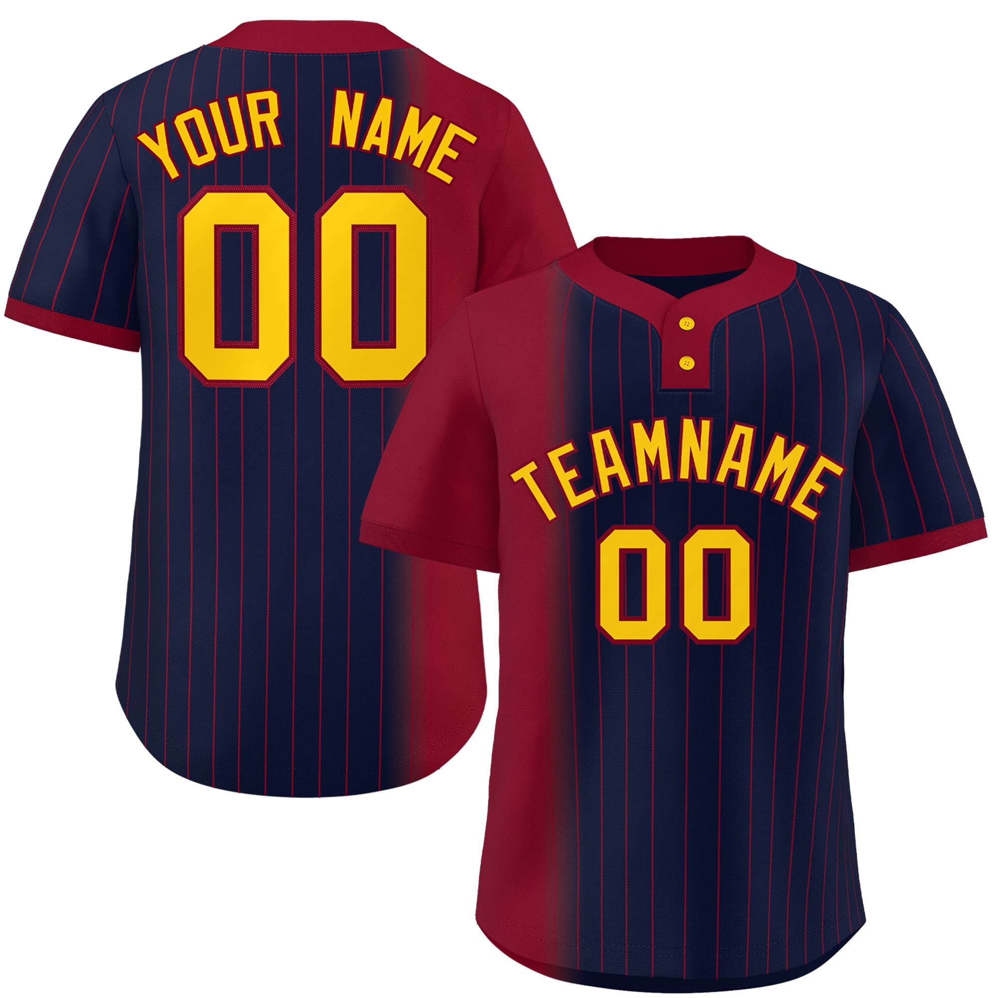 Custom Crimson Navy Gradient Stripe Fashion Authentic Two-Button Softball Jersey