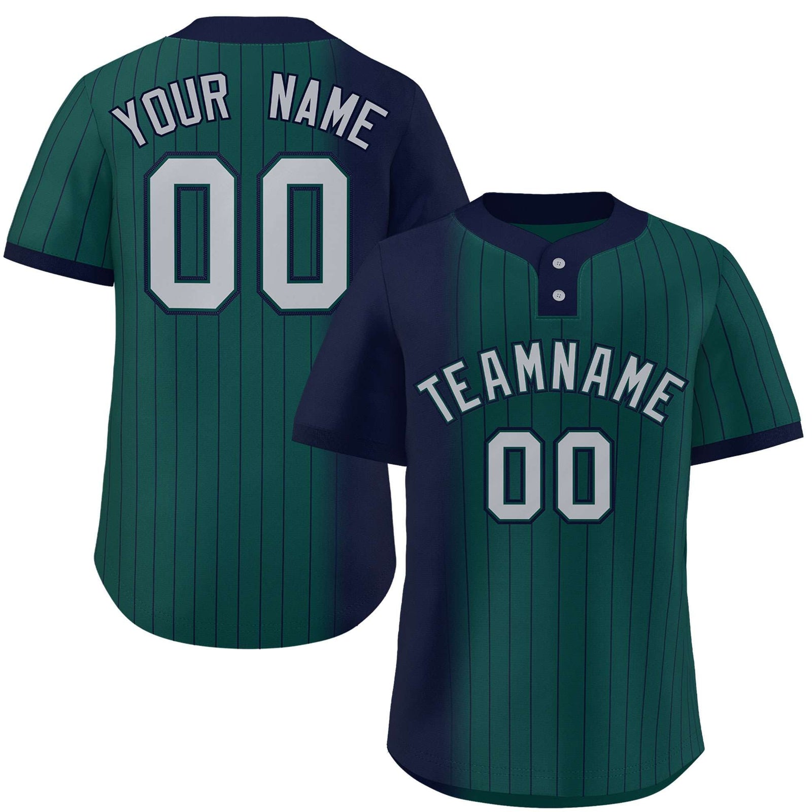 Custom Navy Midnight Green Gradient Stripe Fashion Authentic Two-Button Softball Jersey