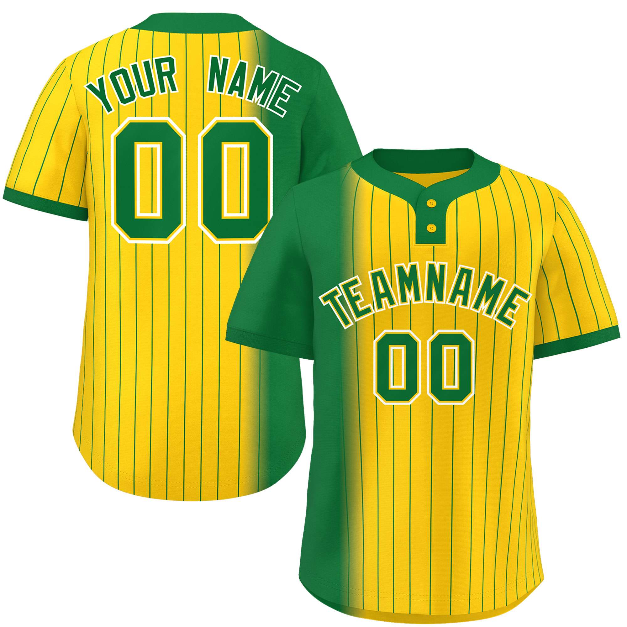 Custom Kelly Green Gold Gradient Stripe Fashion Authentic Two-Button Softball Jersey