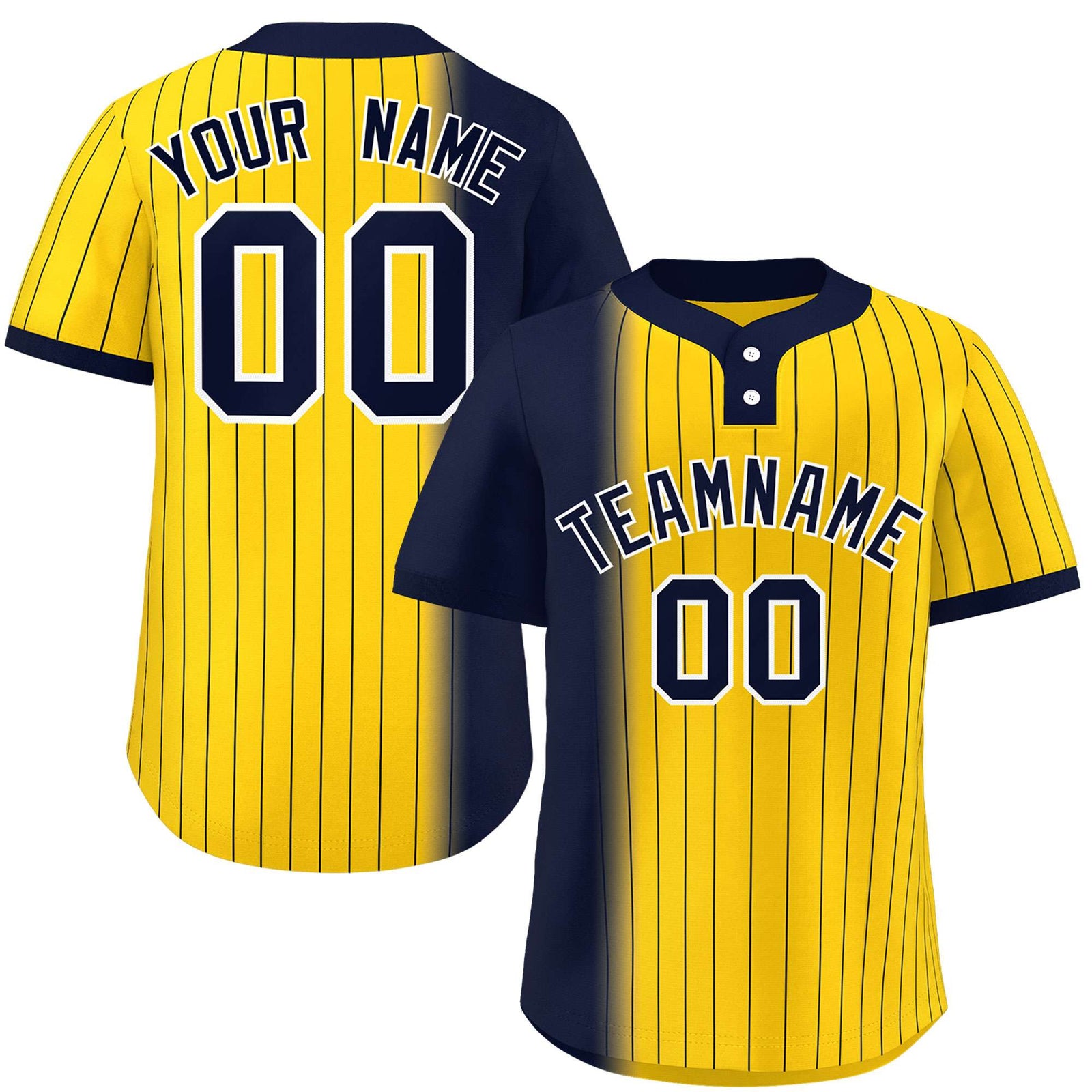 Custom Navy Gold Gradient Stripe Fashion Authentic Two-Button Softball Jersey