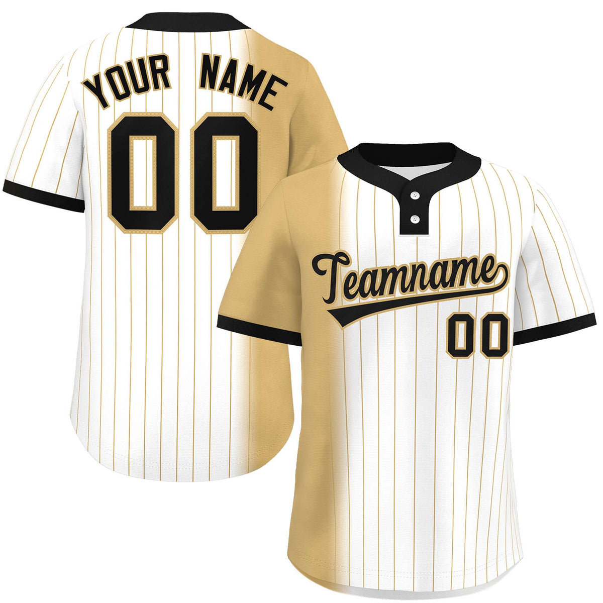 Custom Old Gold White-Black Gradient Stripe Fashion Authentic Two-Button Softball Jersey