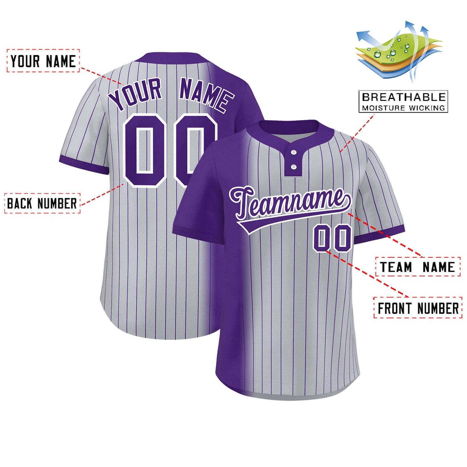 Custom Purple Gray Gradient Stripe Fashion Authentic Two-Button Softball Jersey