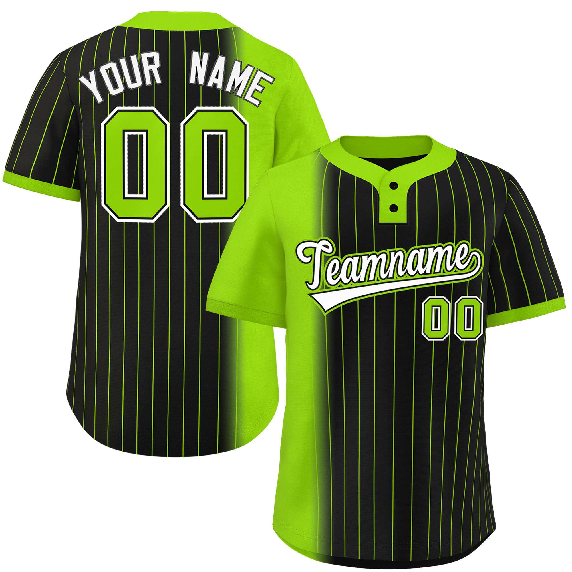 Custom Neon Green Black Gradient Stripe Fashion Authentic Two-Button Softball Jersey