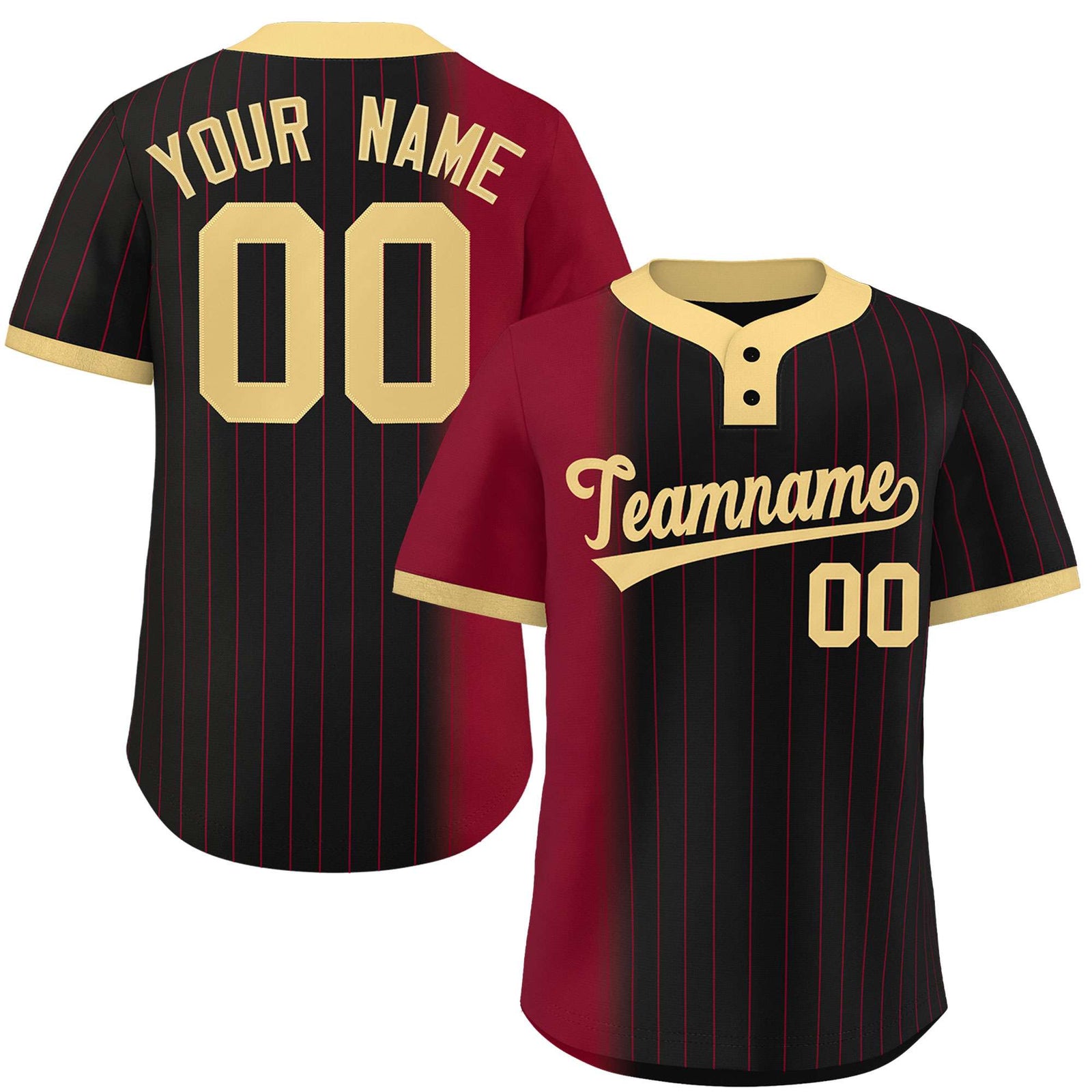 Custom Crimson Black-Khaki Gradient Stripe Fashion Authentic Two-Button Softball Jersey