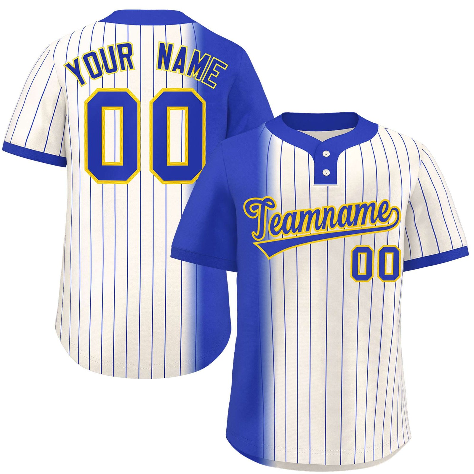 Custom Royal Cream Gradient Stripe Fashion Authentic Two-Button Softball Jersey
