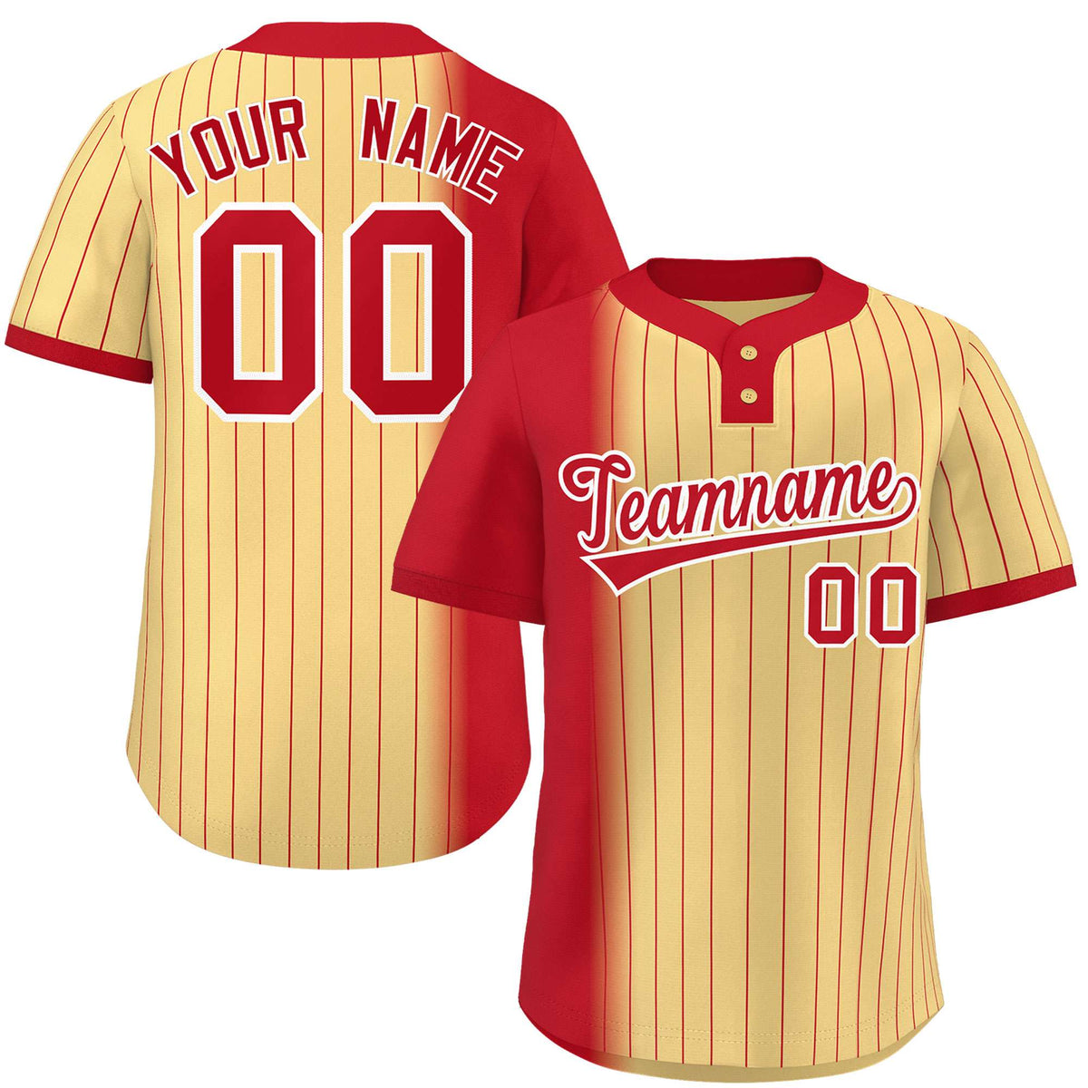 Custom Red Khaki Gradient Stripe Fashion Authentic Two-Button Softball Jersey