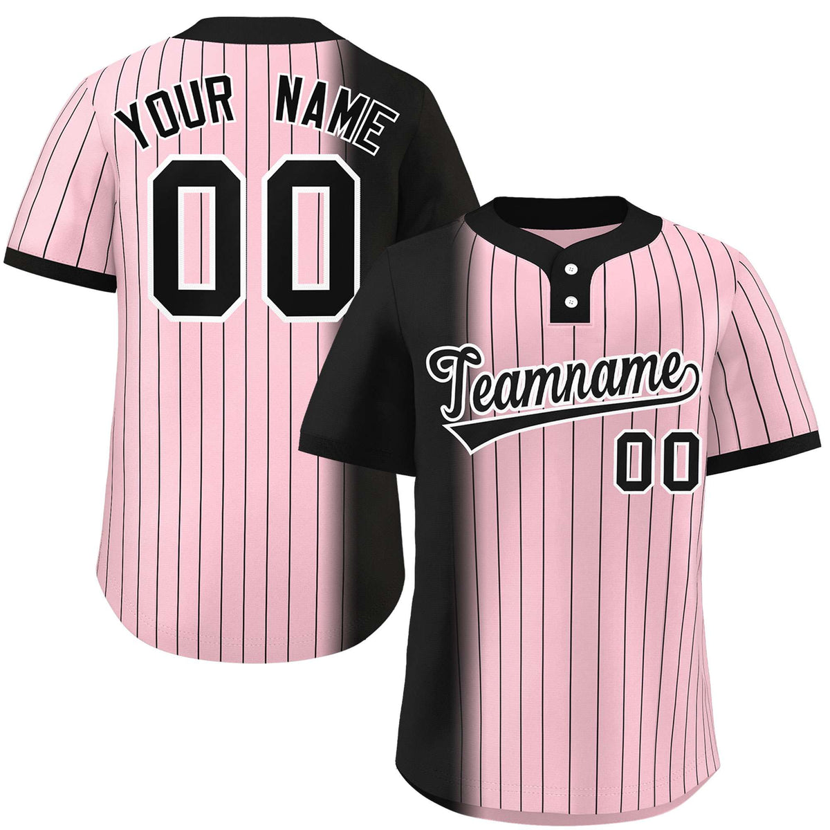 Custom Black Light Pink Gradient Stripe Fashion Authentic Two-Button Softball Jersey