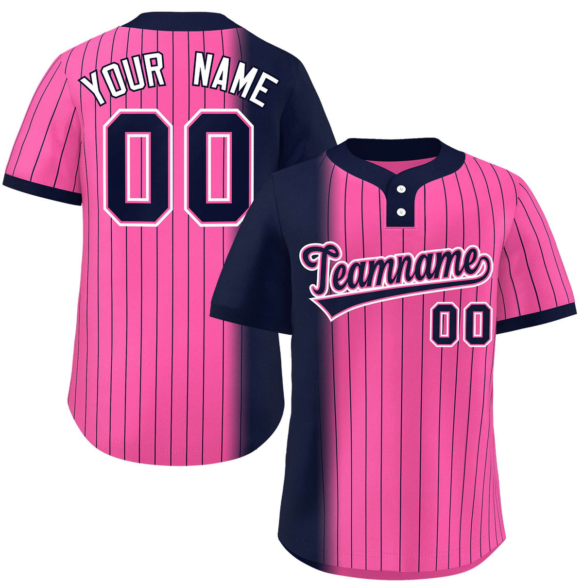 Custom Navy Pink Gradient Stripe Fashion Authentic Two-Button Softball Jersey