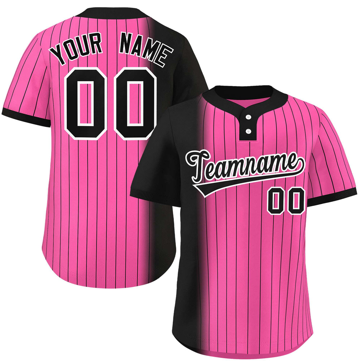 Custom Black Pink Gradient Stripe Fashion Authentic Two-Button Softball Jersey