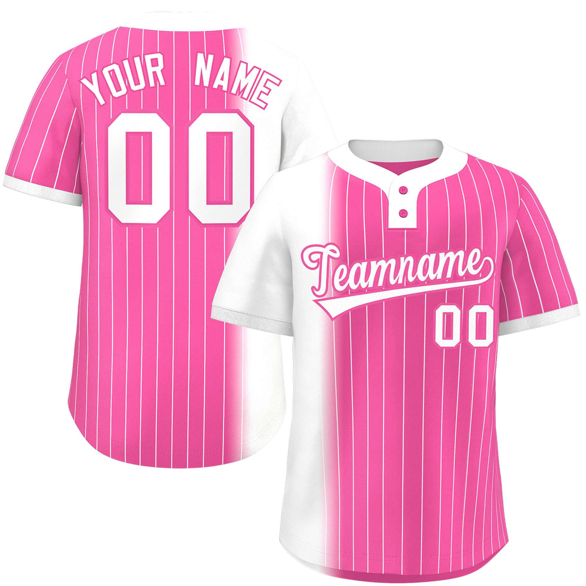 Custom White Pink Gradient Stripe Fashion Authentic Two-Button Softball Jersey