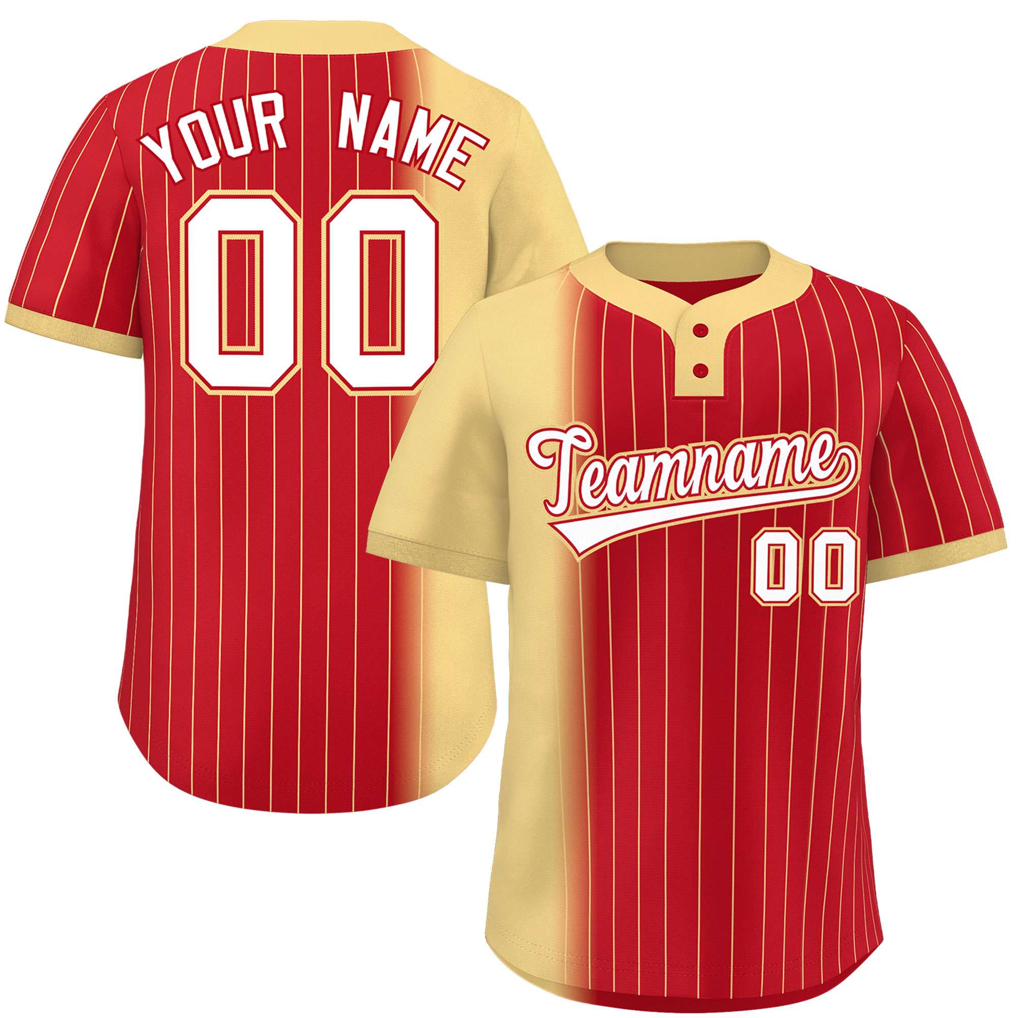 Custom Khaki Red Gradient Stripe Fashion Authentic Two-Button Softball Jersey