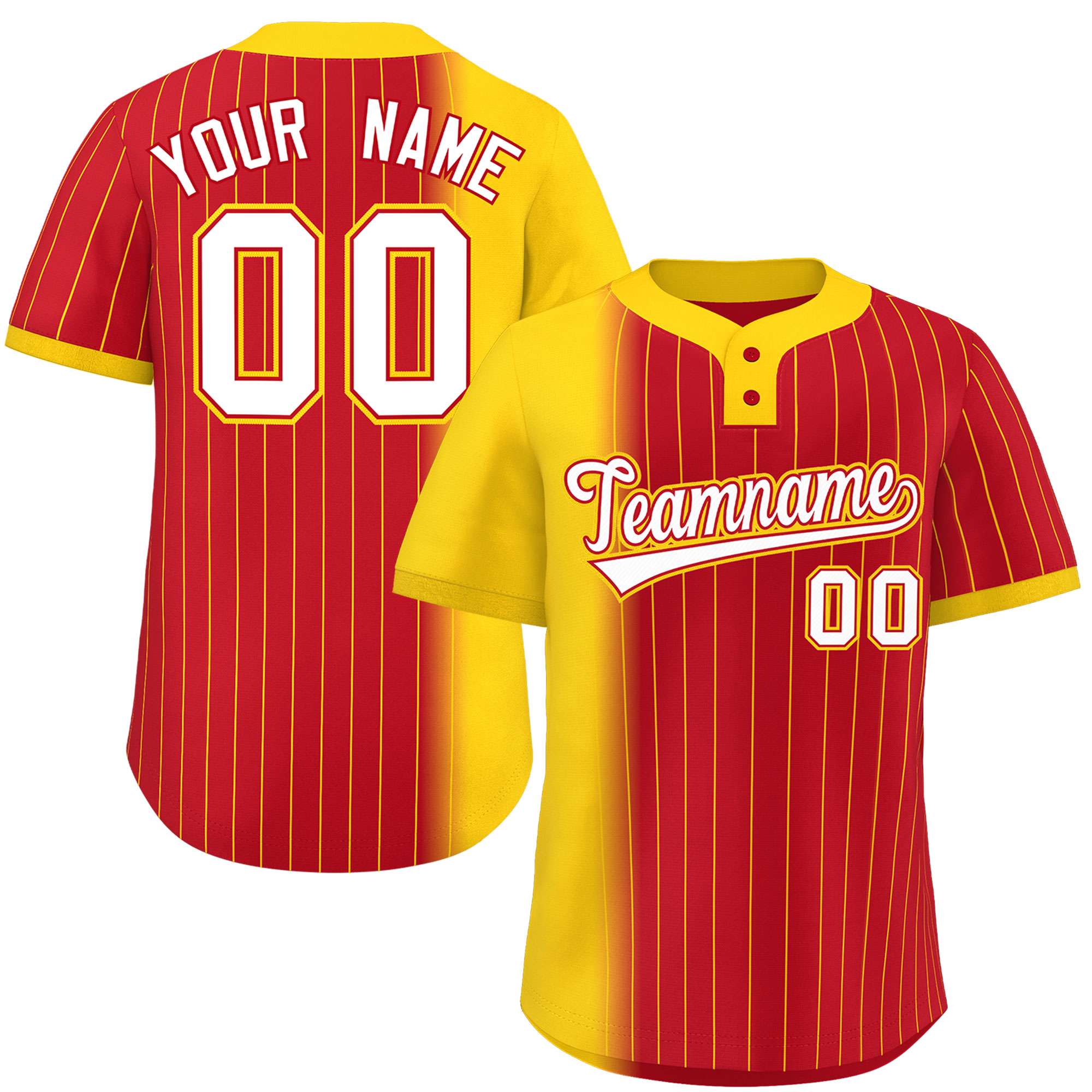 Custom Gold Red Gradient Stripe Fashion Authentic Two-Button Softball Jersey