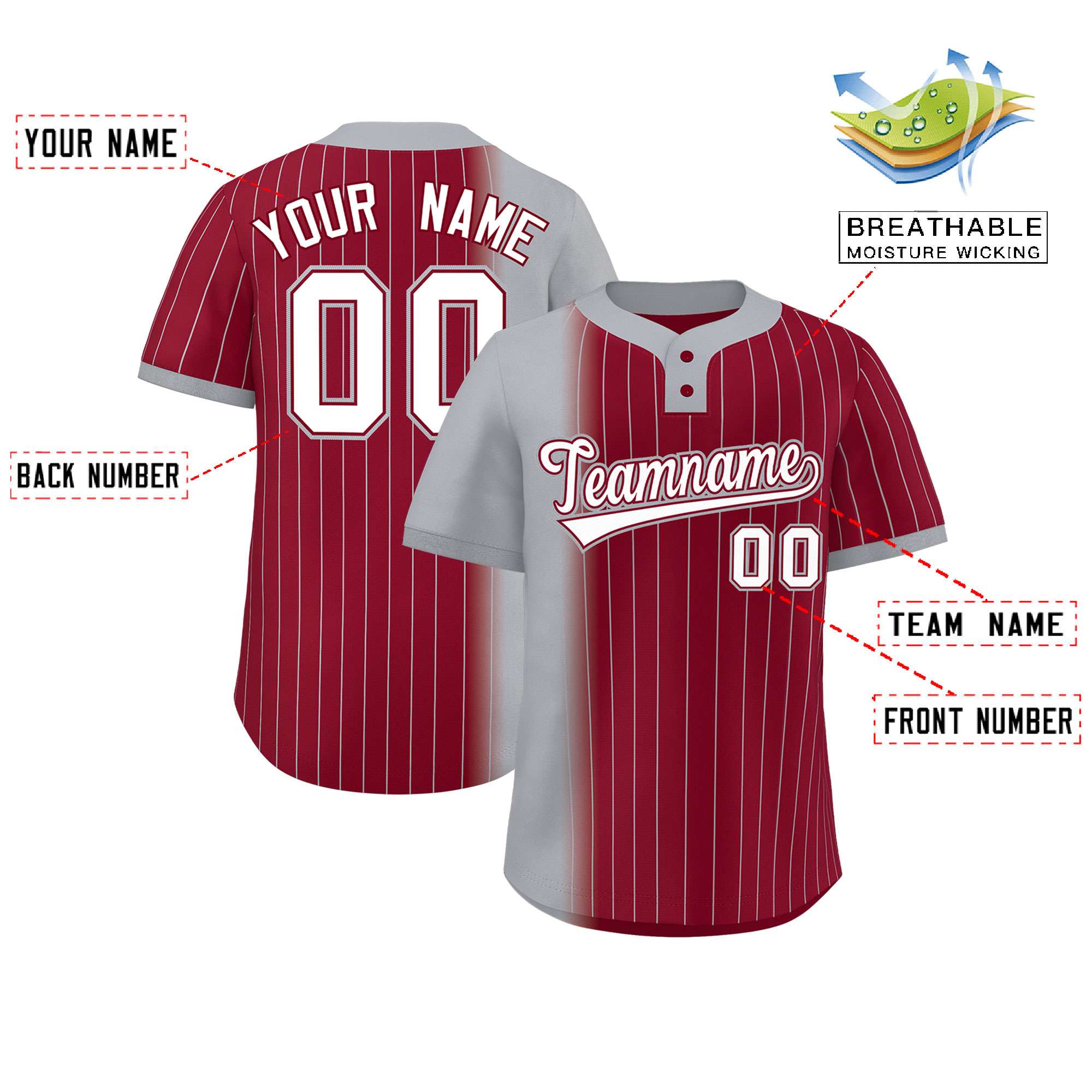 Custom Gray Crimson Gradient Stripe Fashion Authentic Two-Button Softball Jersey