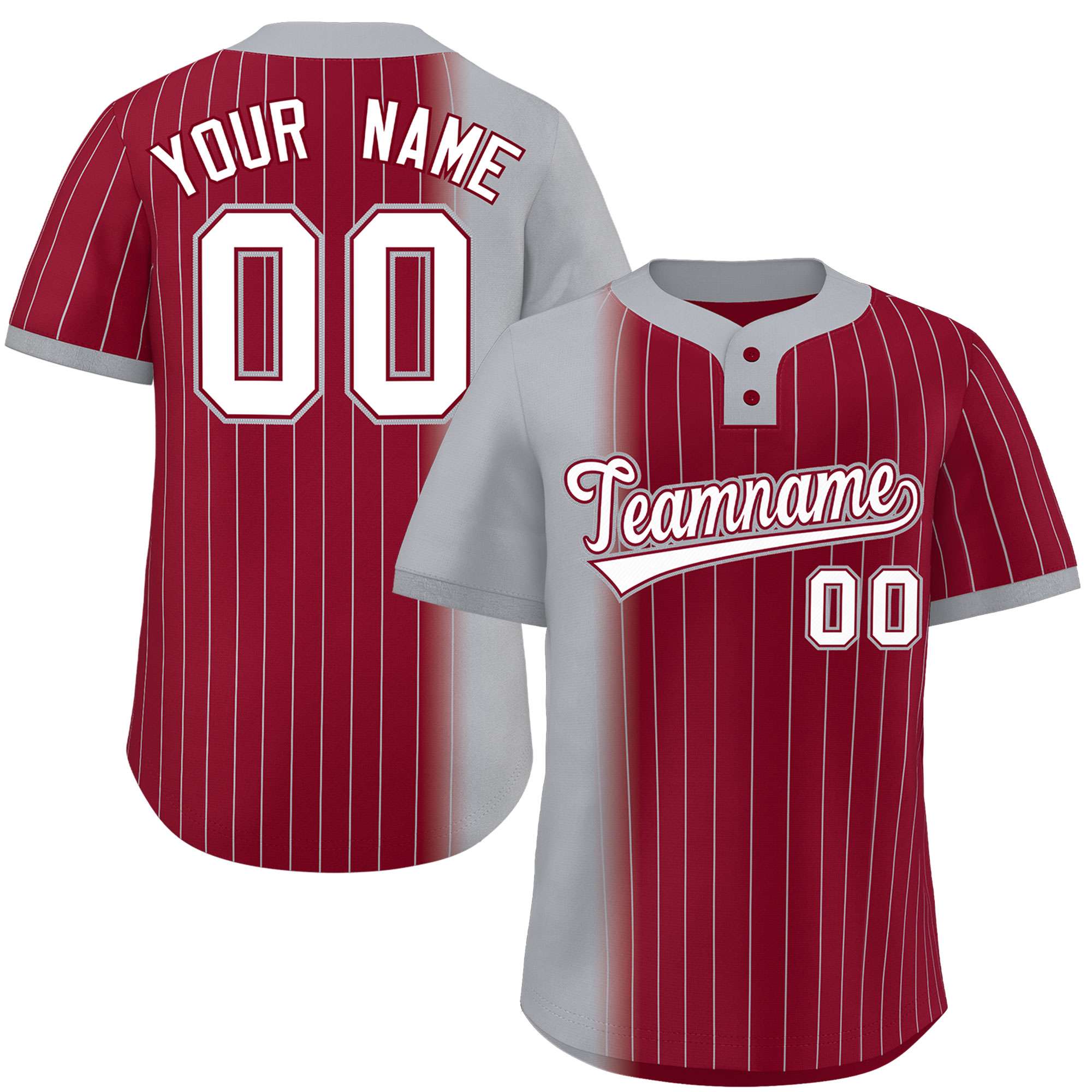 Custom Gray Crimson Gradient Stripe Fashion Authentic Two-Button Softball Jersey