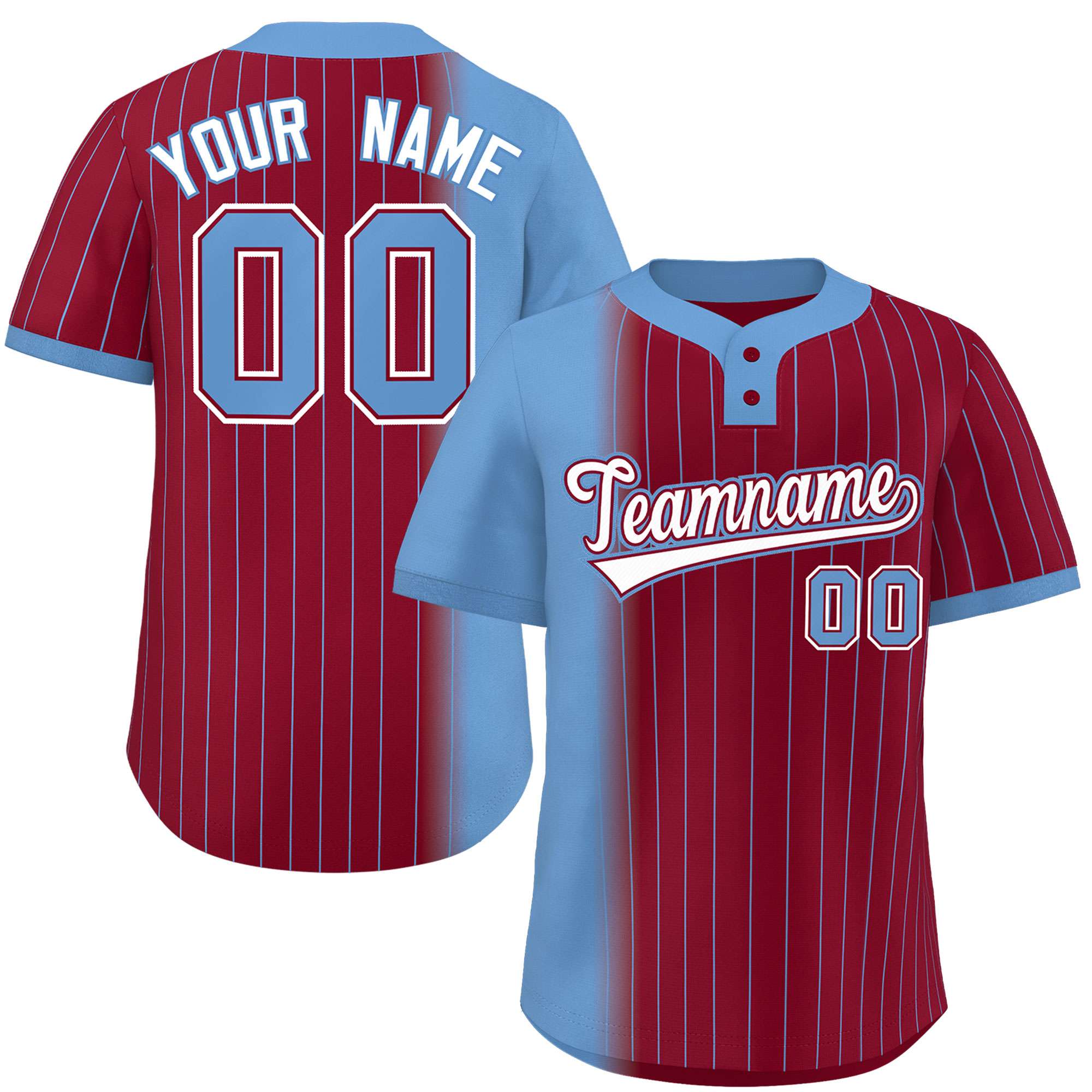 Custom Light Blue Crimson Gradient Stripe Fashion Authentic Two-Button Softball Jersey