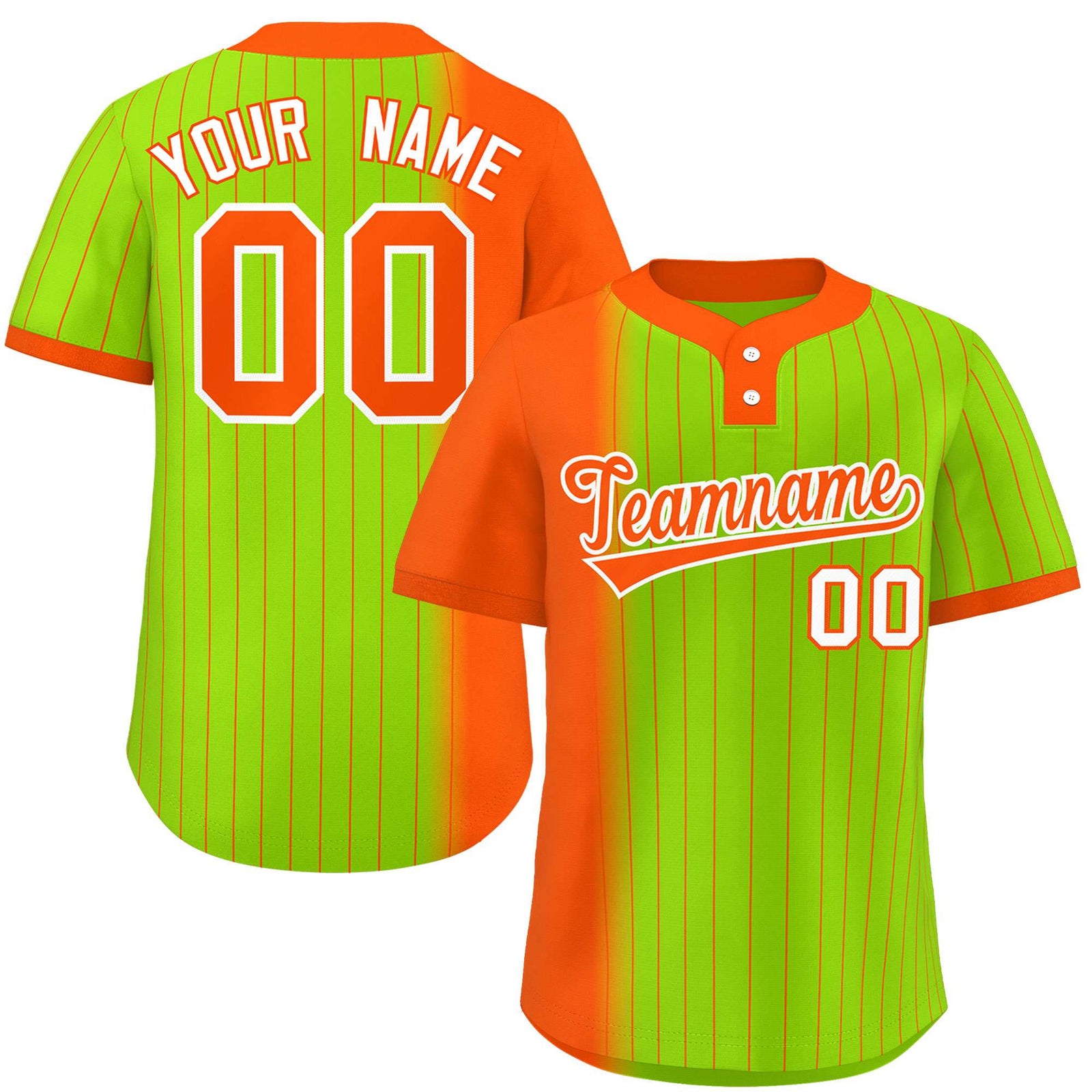 Custom Orange Neon Green Gradient Stripe Fashion Authentic Two-Button Softball Jersey