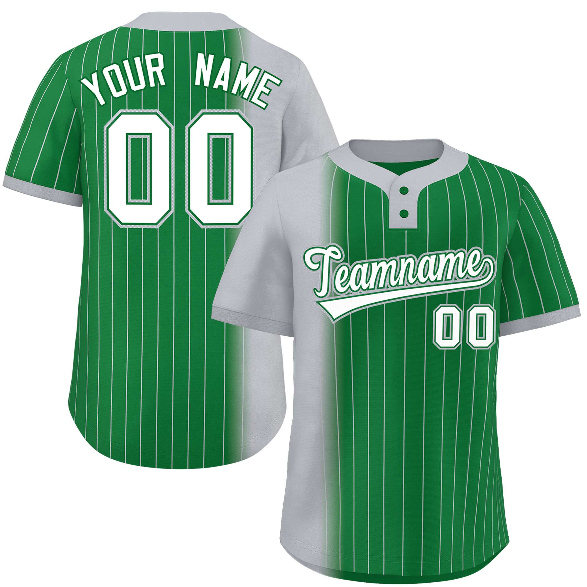 Custom Gray Kelly Green Gradient Stripe Fashion Authentic Two-Button Softball Jersey