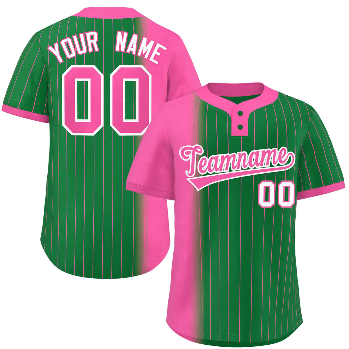 Custom Pink Kelly Green Gradient Stripe Fashion Authentic Two-Button Softball Jersey