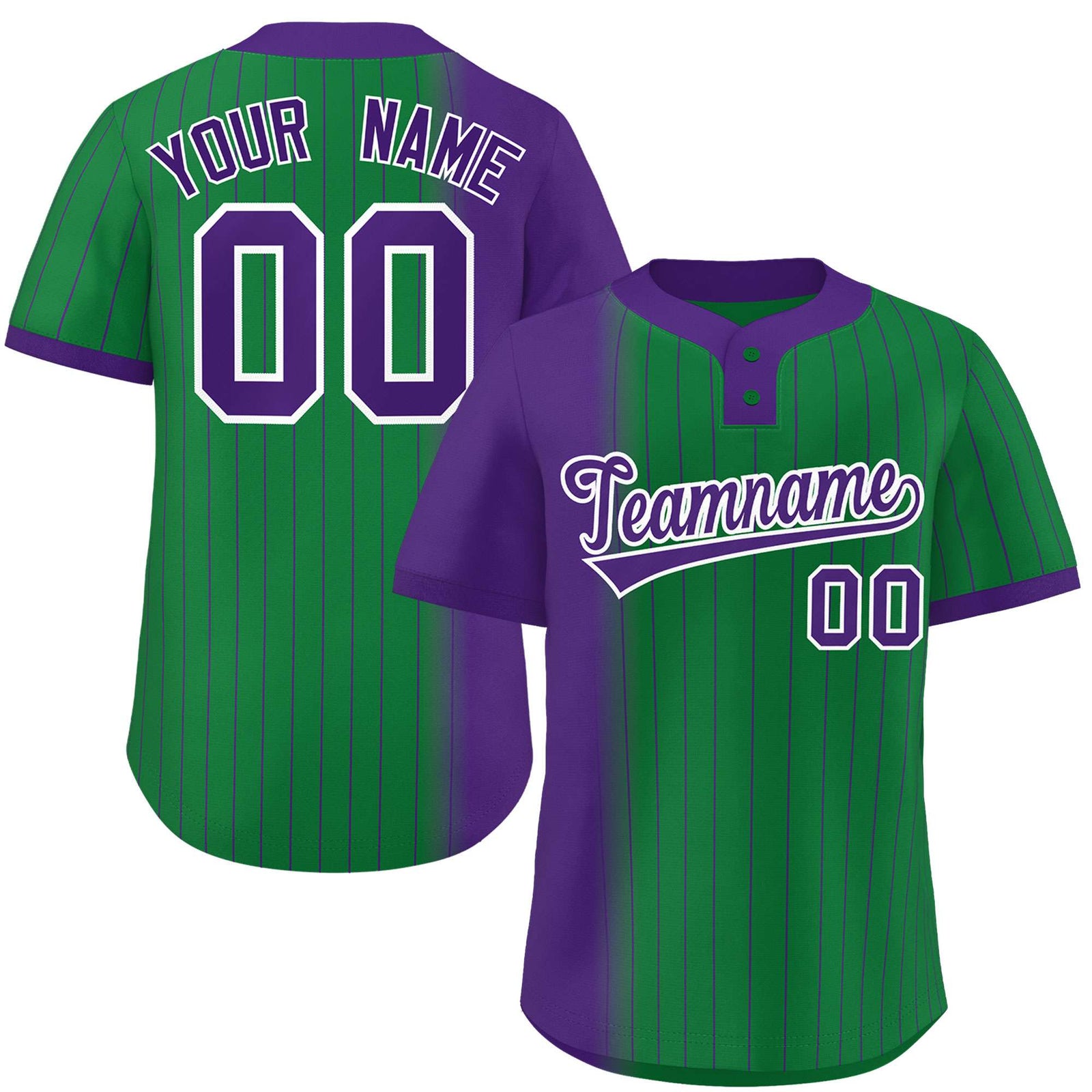 Custom Purple Kelly Green Gradient Stripe Fashion Authentic Two-Button Softball Jersey